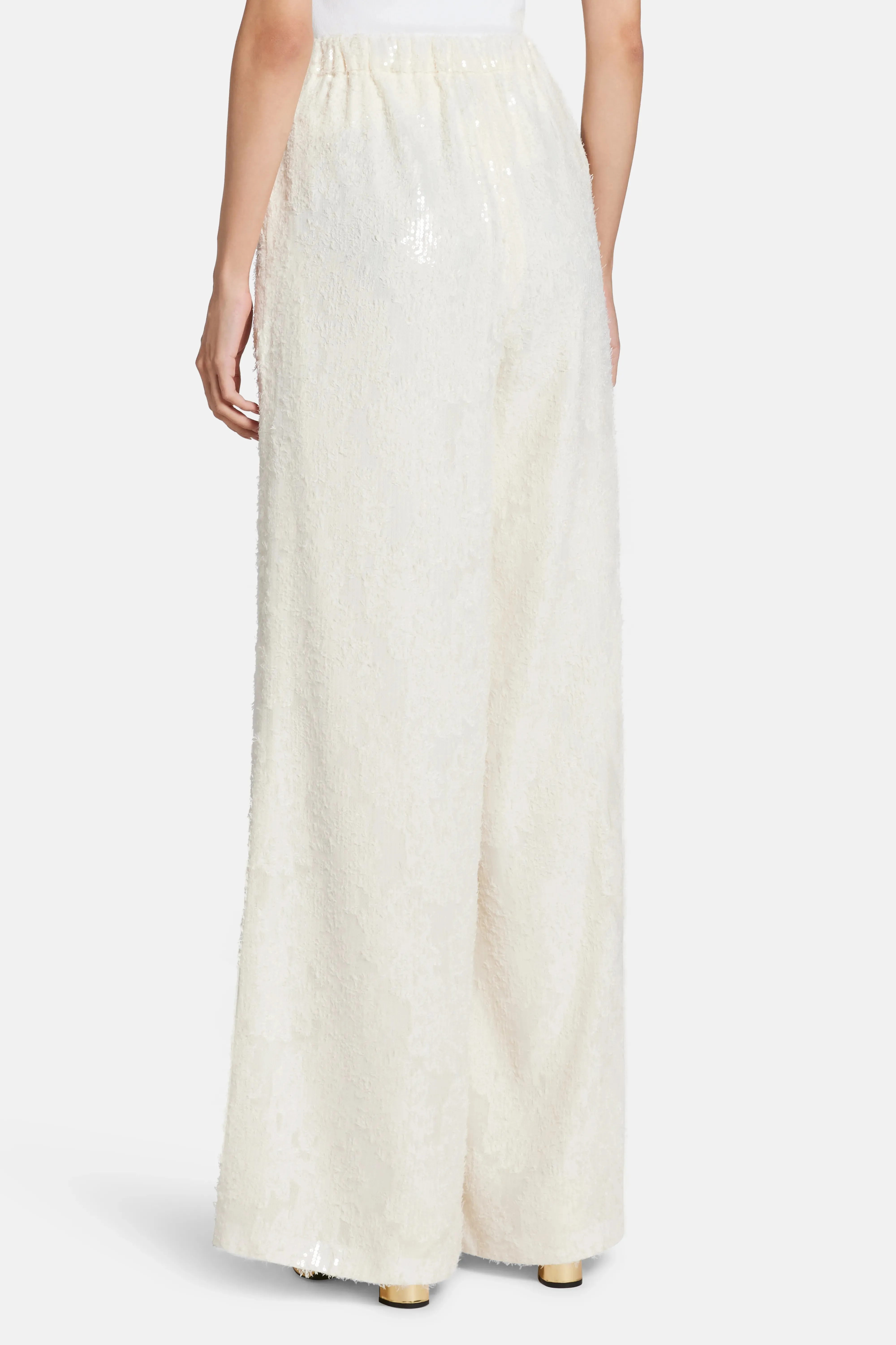 Sequin Wide Leg High Waist Trousers in White