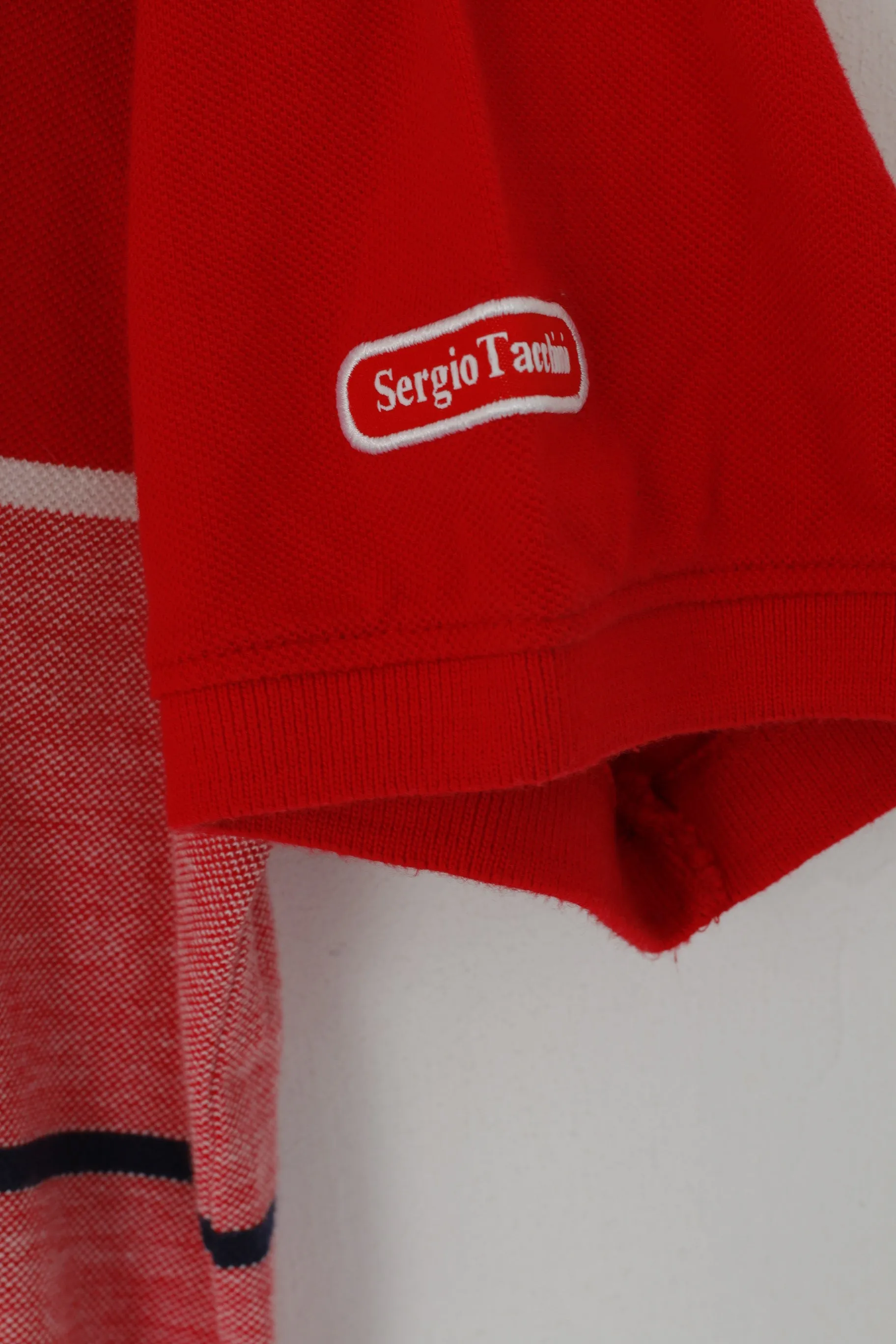 Sergio Tacchini Men L (M) Polo Shirt Red Cotton Striped Detailed Buttons Top