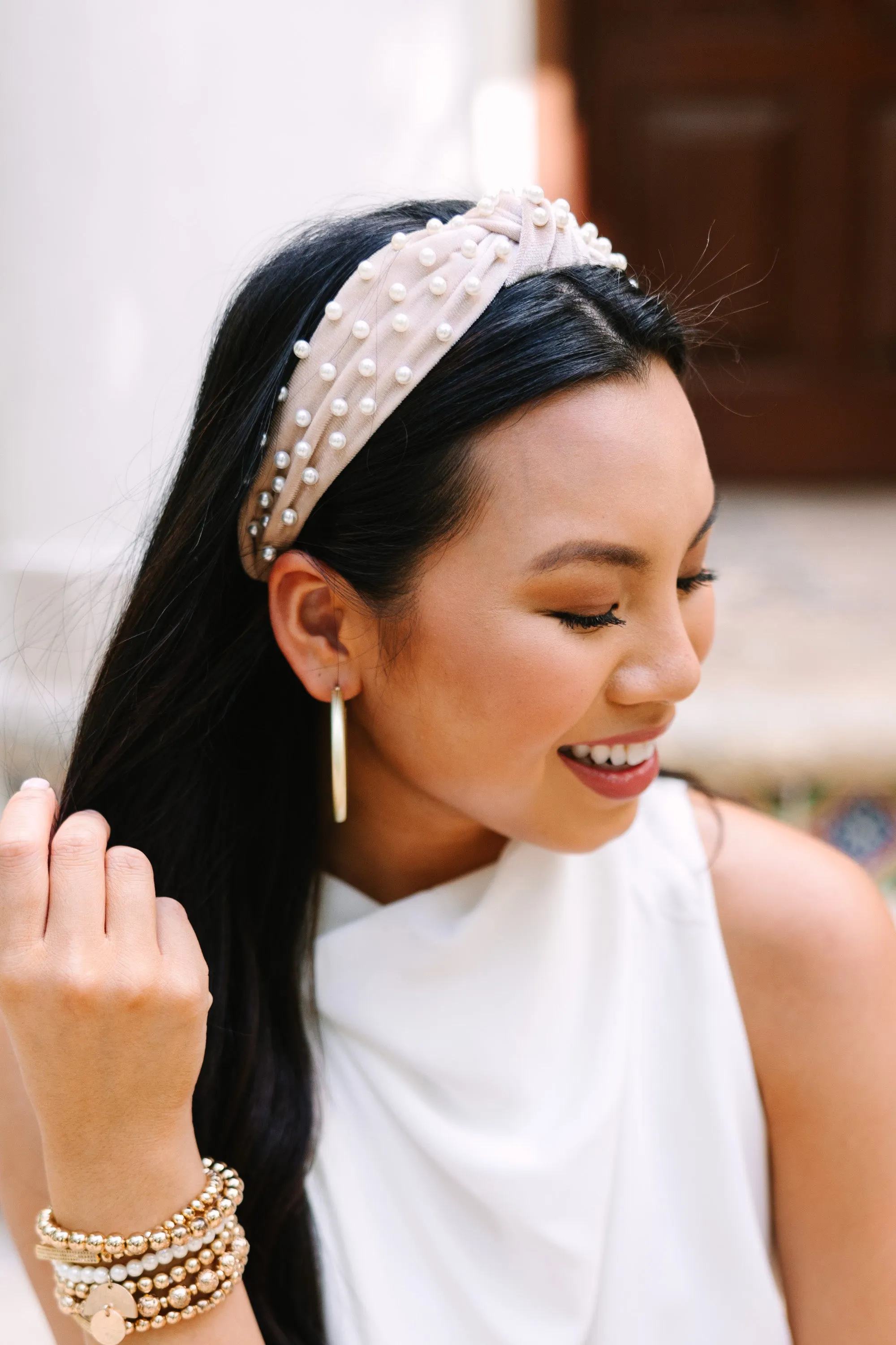 Show Your Love Beige Pearl Headband