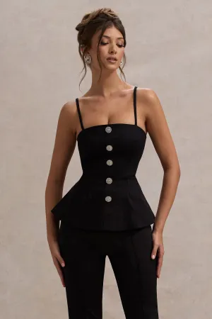 Skyla | Black Strappy Top With Buttons Club L London