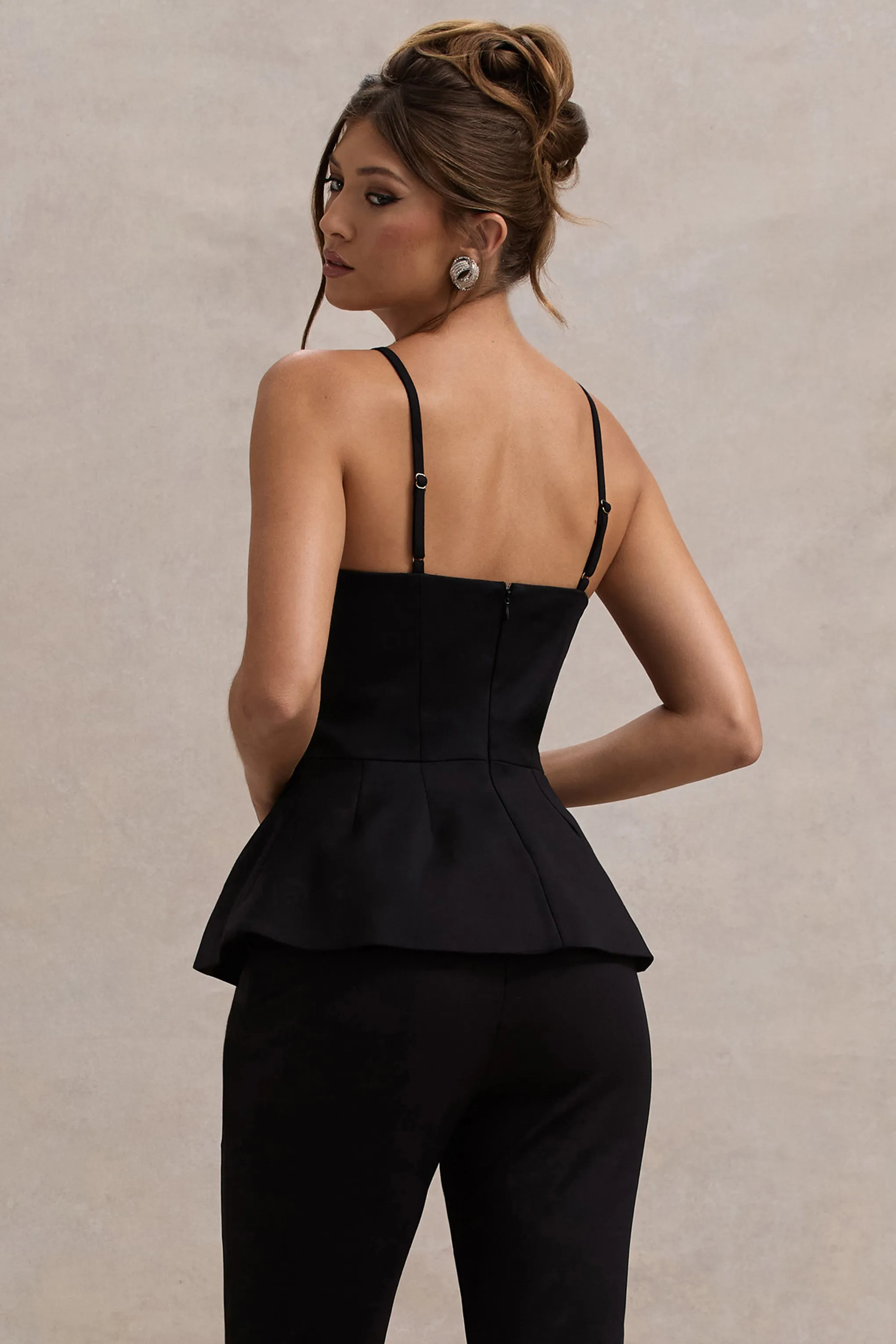 Skyla | Black Strappy Top With Buttons Club L London