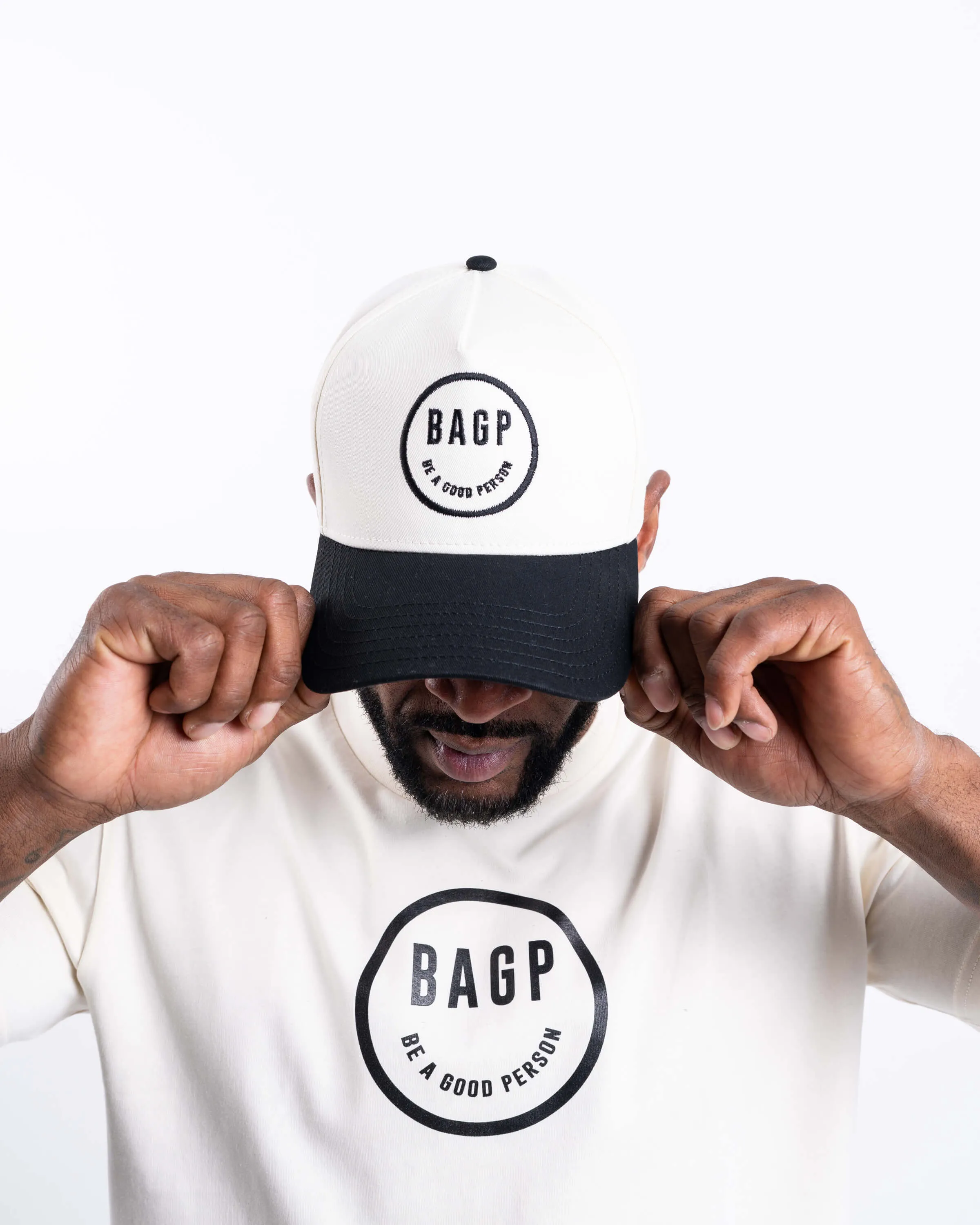 Smiley 5 Panel Hat - Cream/Black