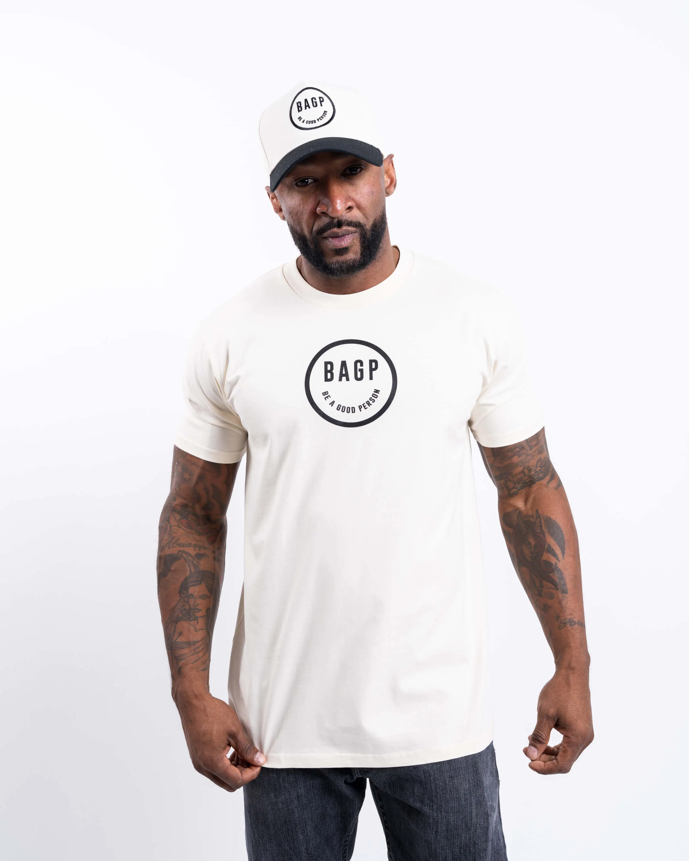 Smiley 5 Panel Hat - Cream/Black