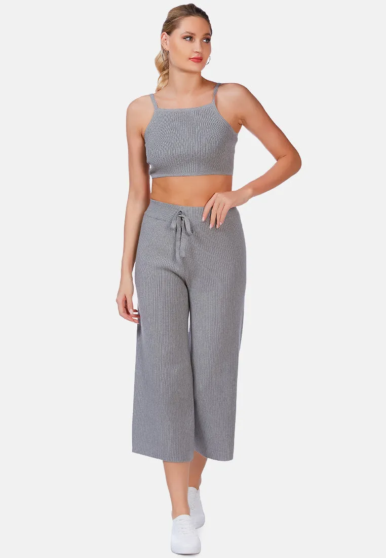 solid casual drawstring cropped pants