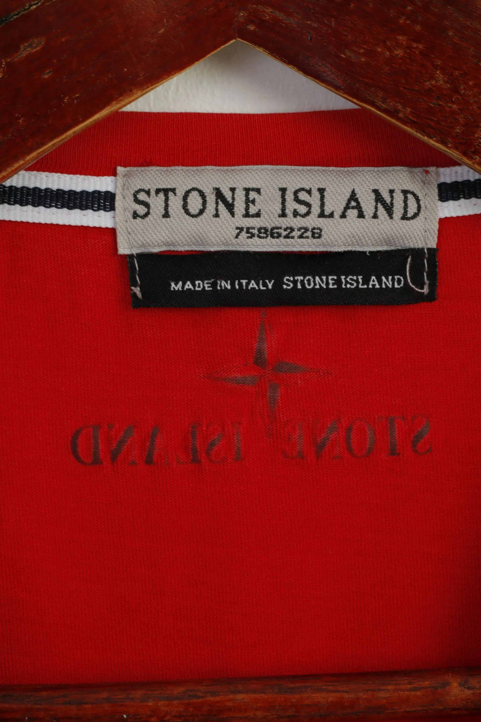 Stone Island Men L (M) Shirt Red Cotton Made in Italy Vintage Classic Crew Neck Top