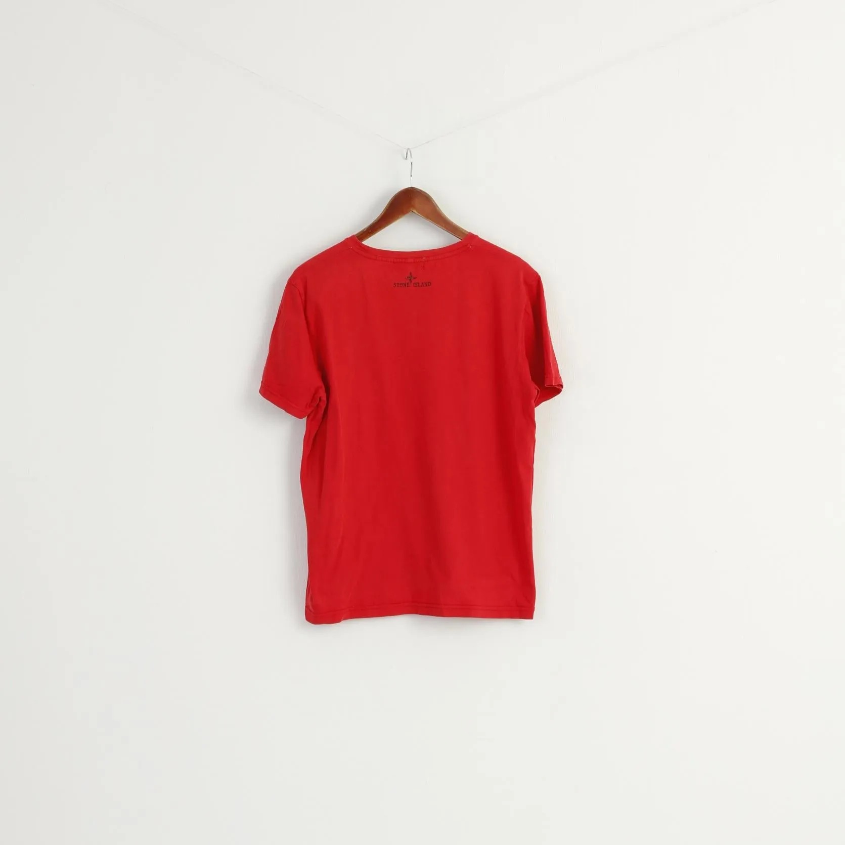 Stone Island Men L (M) Shirt Red Cotton Made in Italy Vintage Classic Crew Neck Top