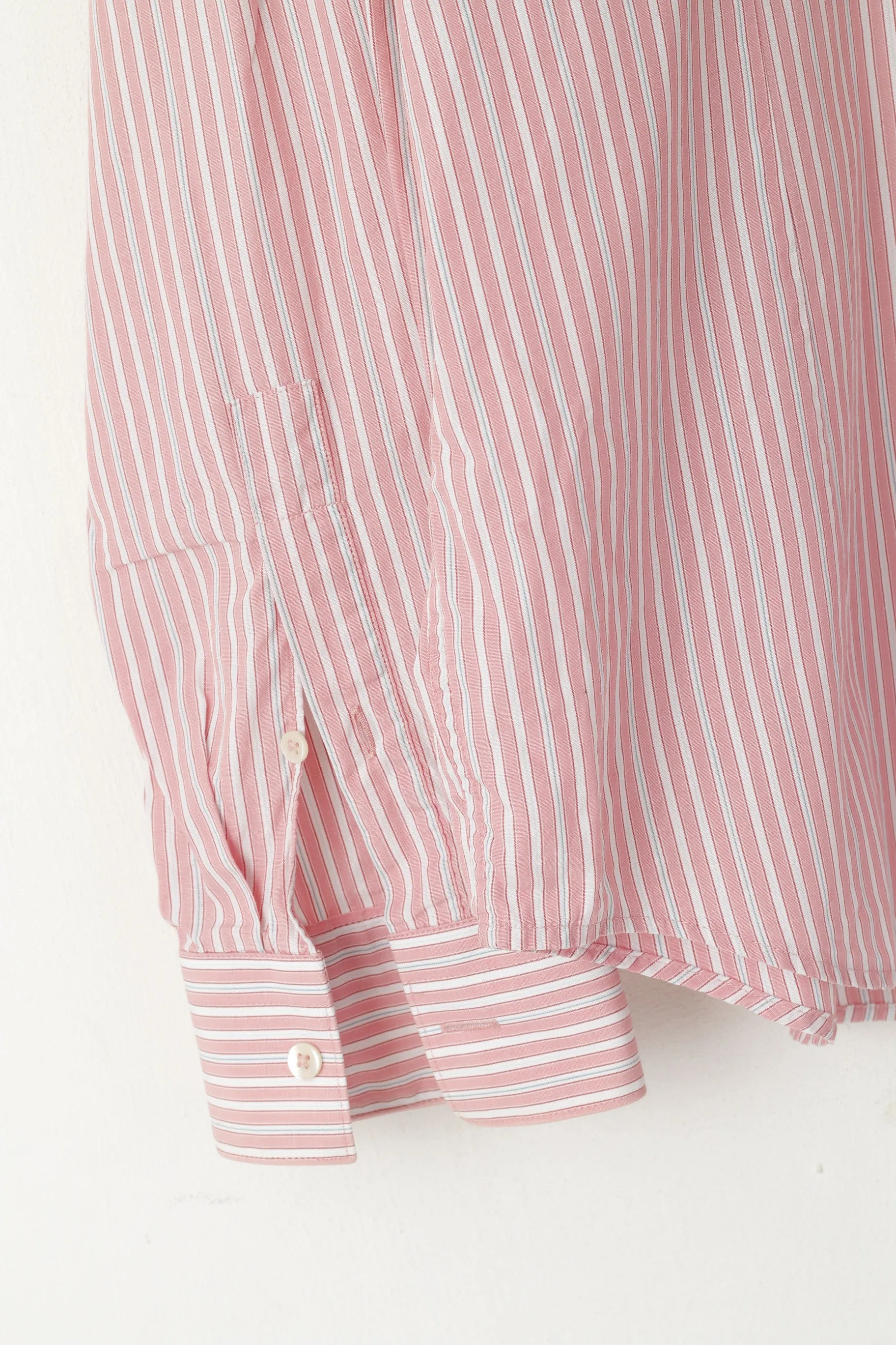 Strellson Men 41 16 M Casual Shirt Pink Striped Cotton Slim Fit Long Sleeve Top