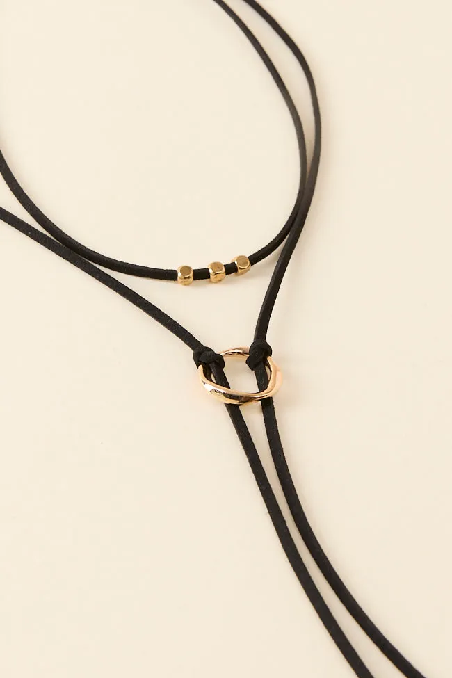 Suede Black Lariat Necklace