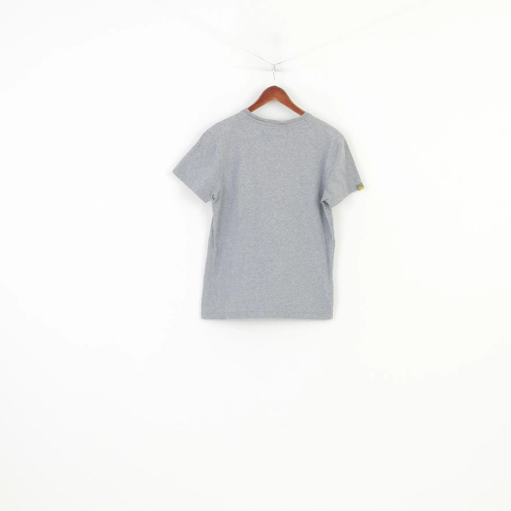 Superdry Men L T-Shirt Grey Short Sleeve Training Classics Cotton Crew Neck Top