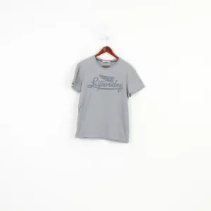 Superdry Men L T-Shirt Grey Short Sleeve Training Classics Cotton Crew Neck Top