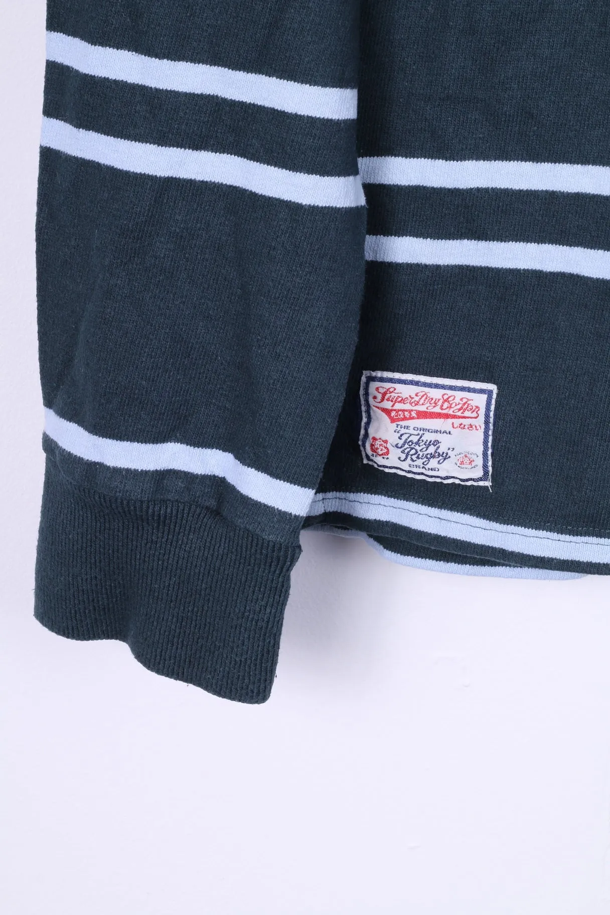 Superdry Men M Polo Shirt Green Vintage Buttons Detailed Striped Cotton Top
