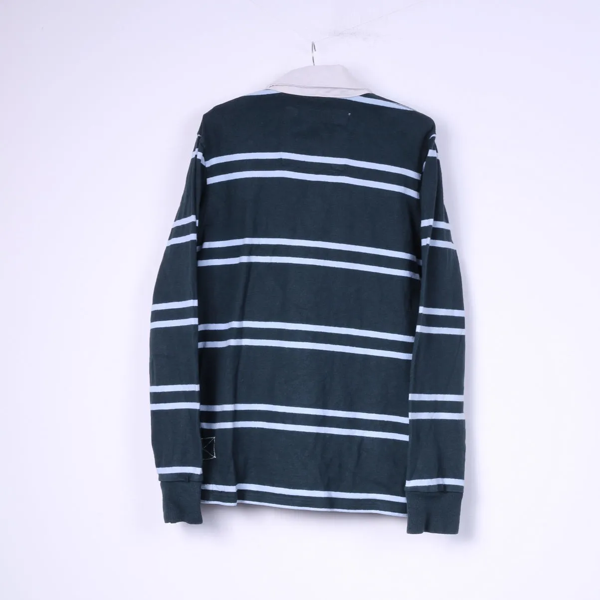 Superdry Men M Polo Shirt Green Vintage Buttons Detailed Striped Cotton Top
