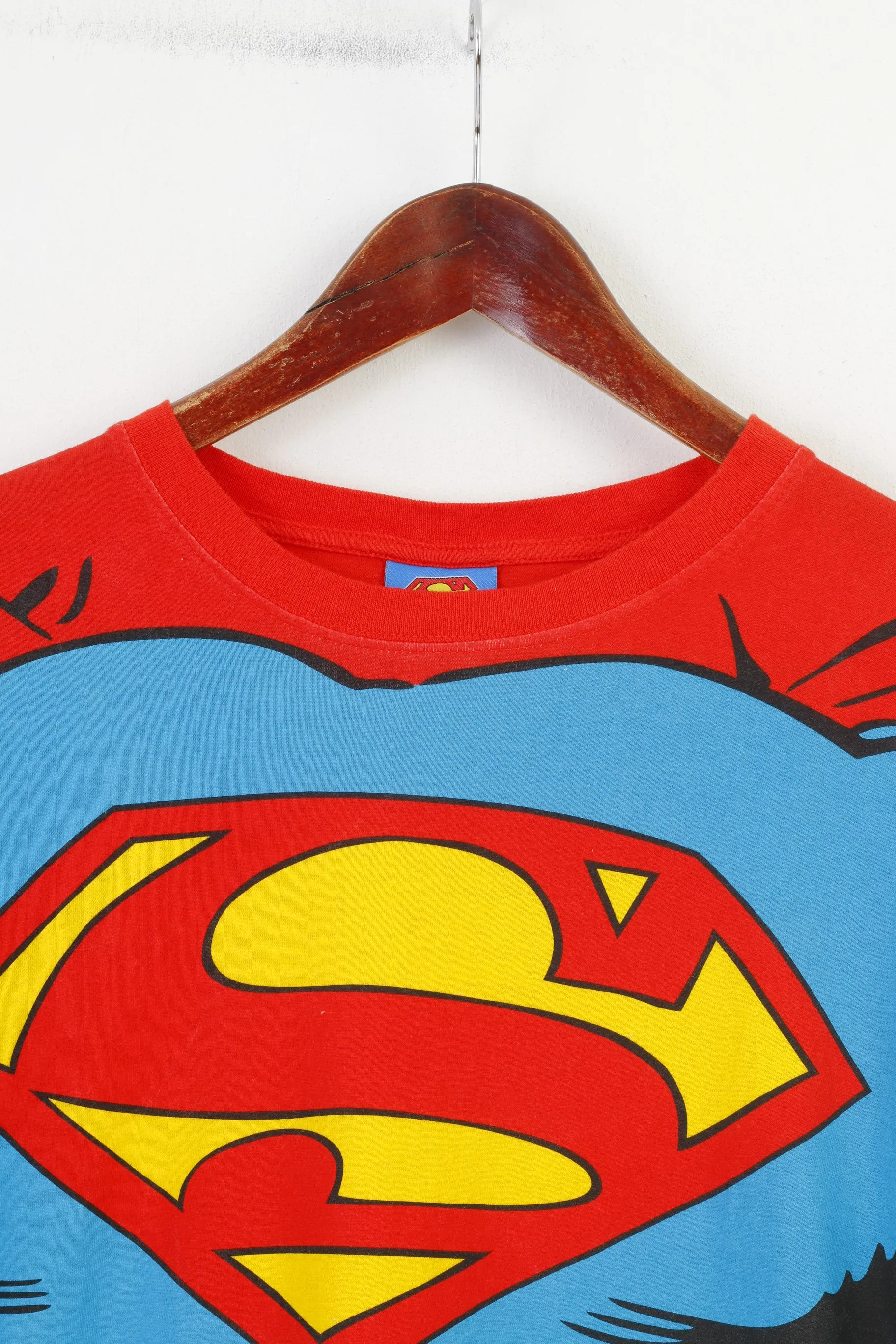 Superman Men L T-Shirt Comic Superman Blue  Crew Neck Vintage Top
