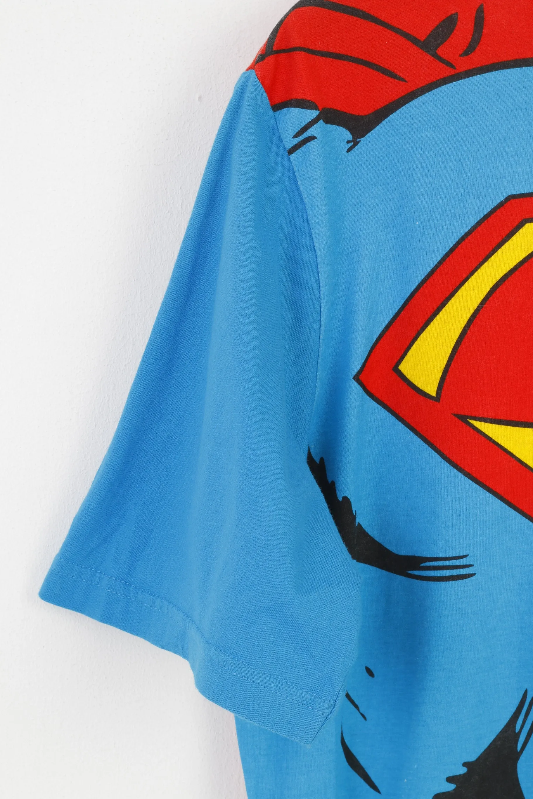 Superman Men L T-Shirt Comic Superman Blue  Crew Neck Vintage Top