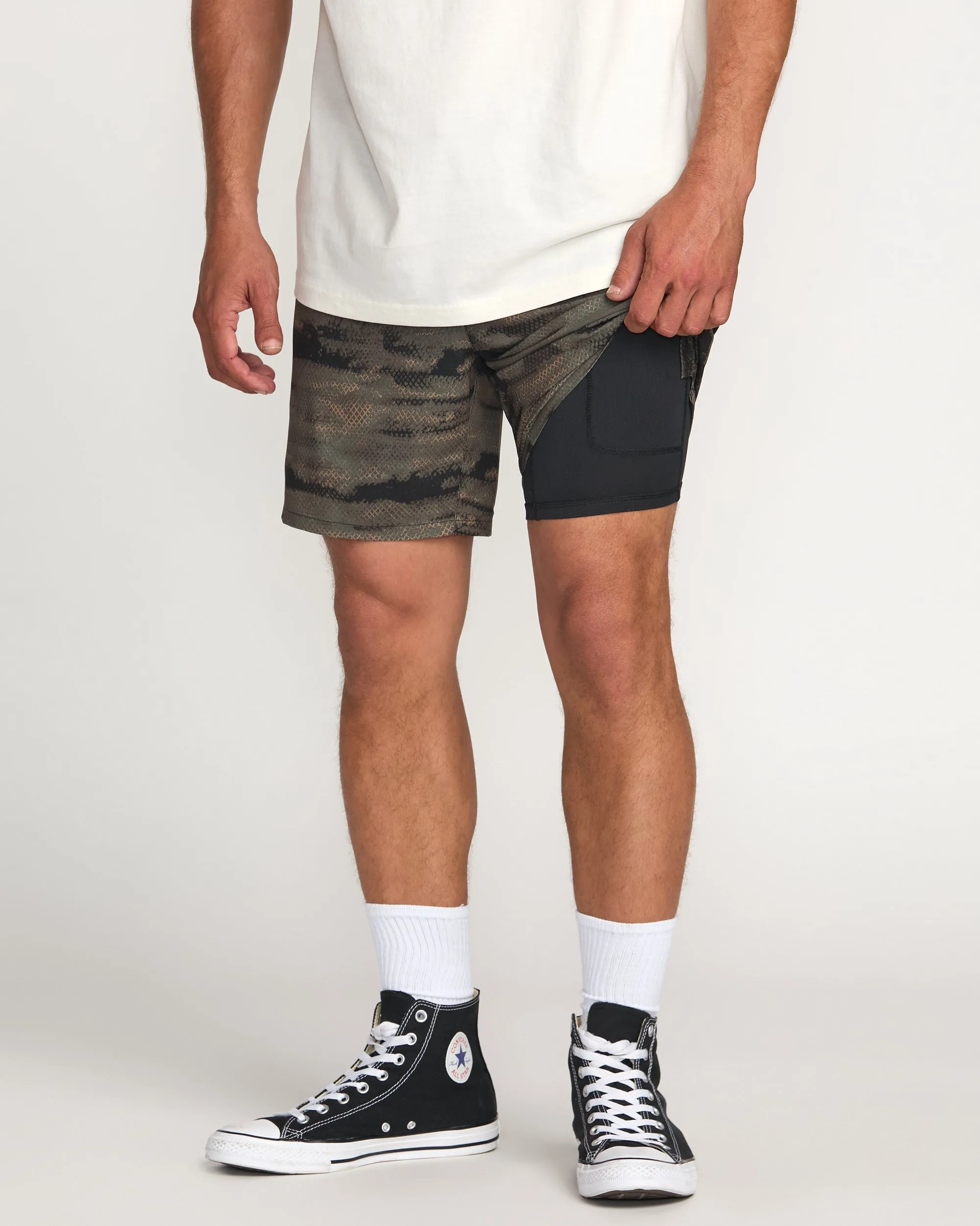 Surftrek Perforated Elastic 17" Hybrid Shorts - Dark Military Billabong