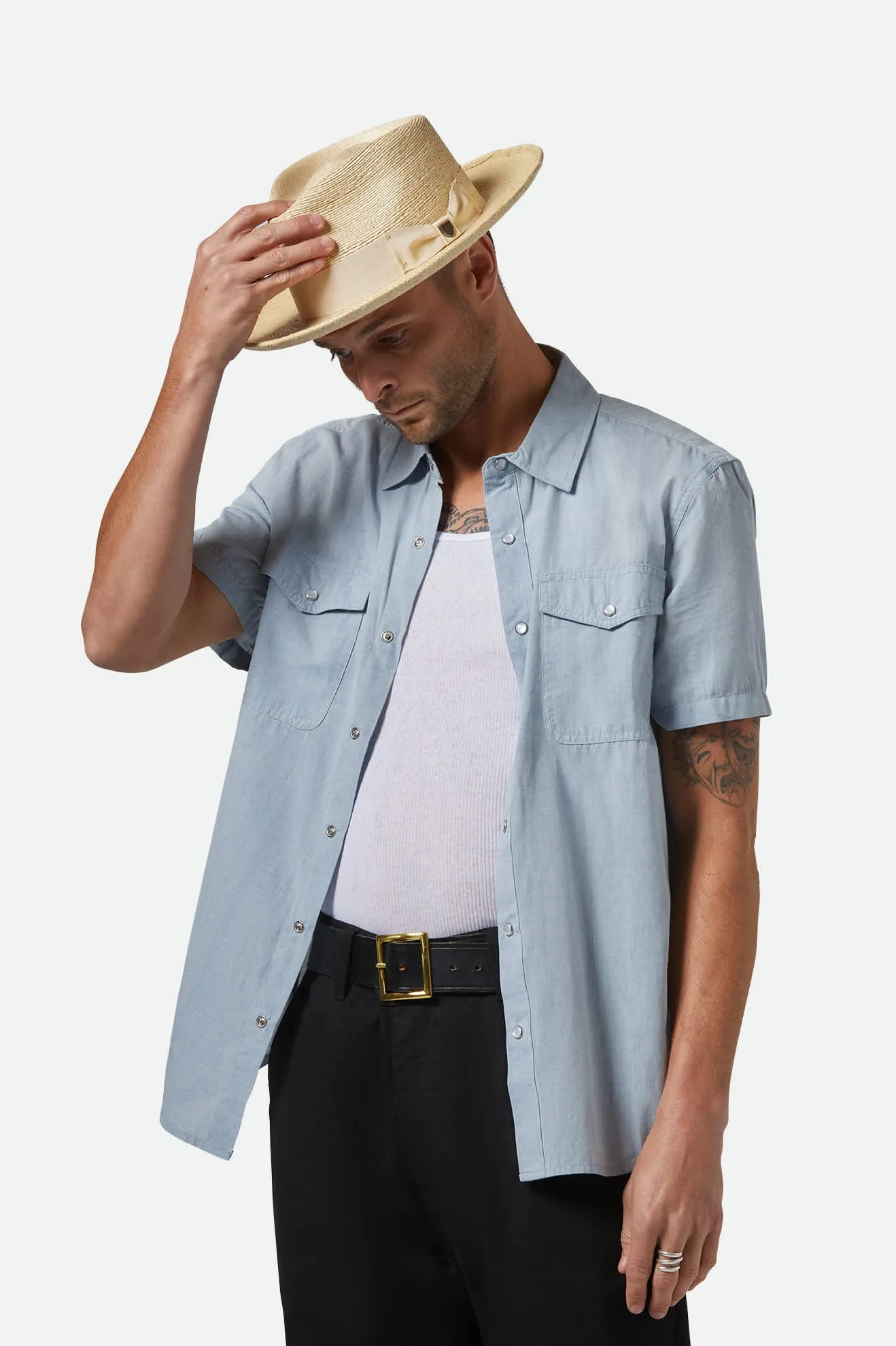 Swindle Straw Fedora - Natural/Natural Brixton