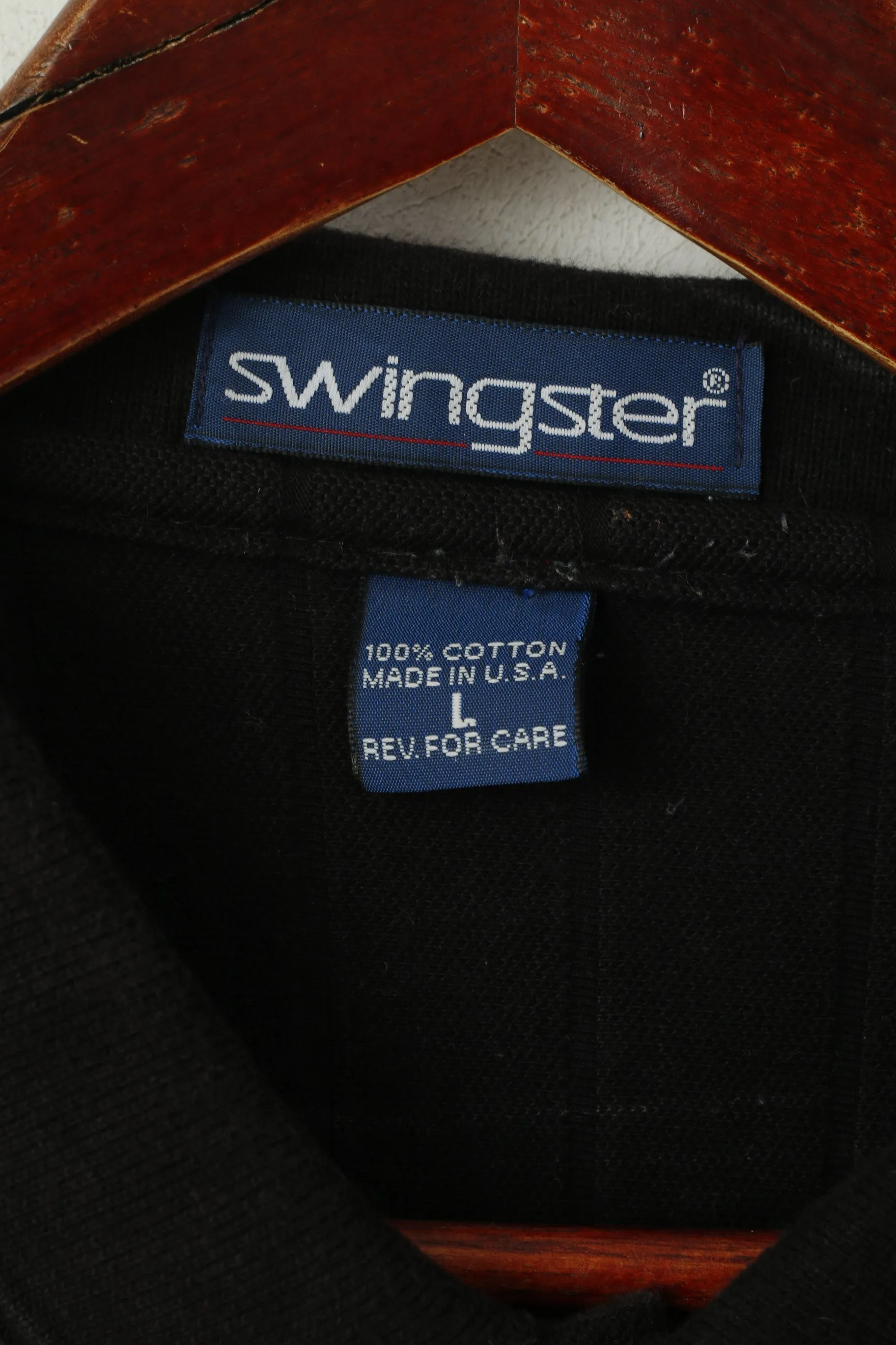 Swingster Men L Polo Shirt Black Cotton Salt Lake City 2002 Olympic Short Sleeve Top