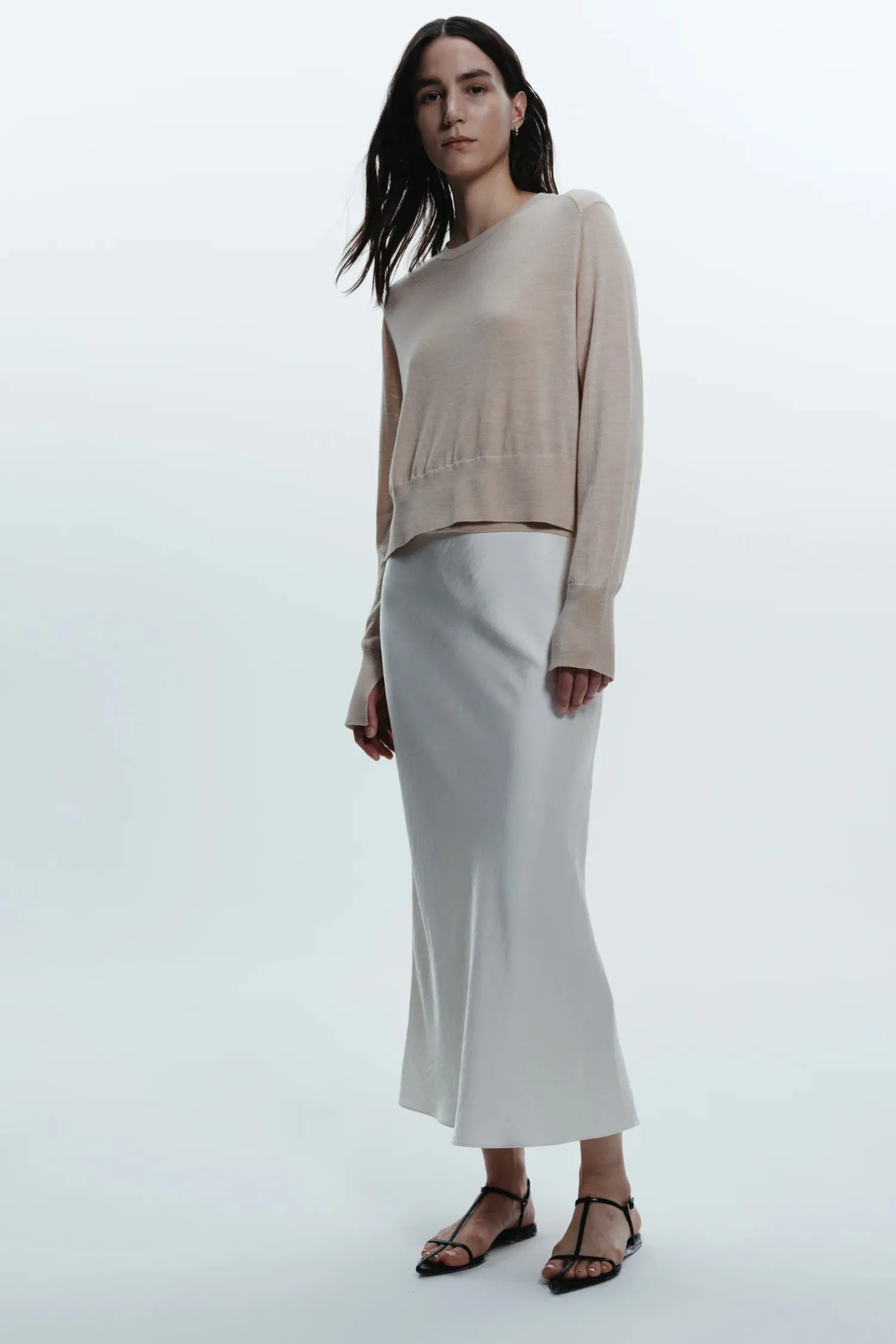 Talia Charmeuse Midi Skirt in Ivory
