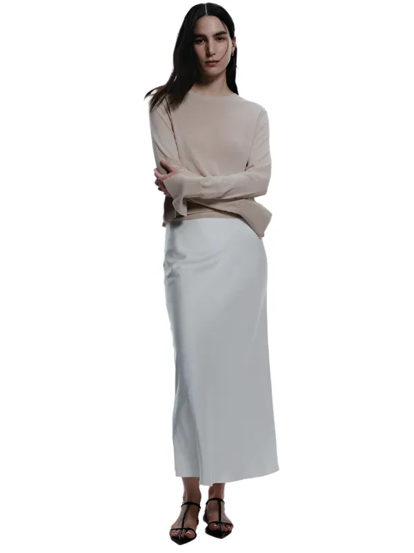 Talia Charmeuse Midi Skirt in Ivory