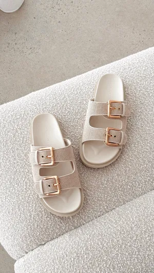 Tenzin Slides - Cream Linen Billy J