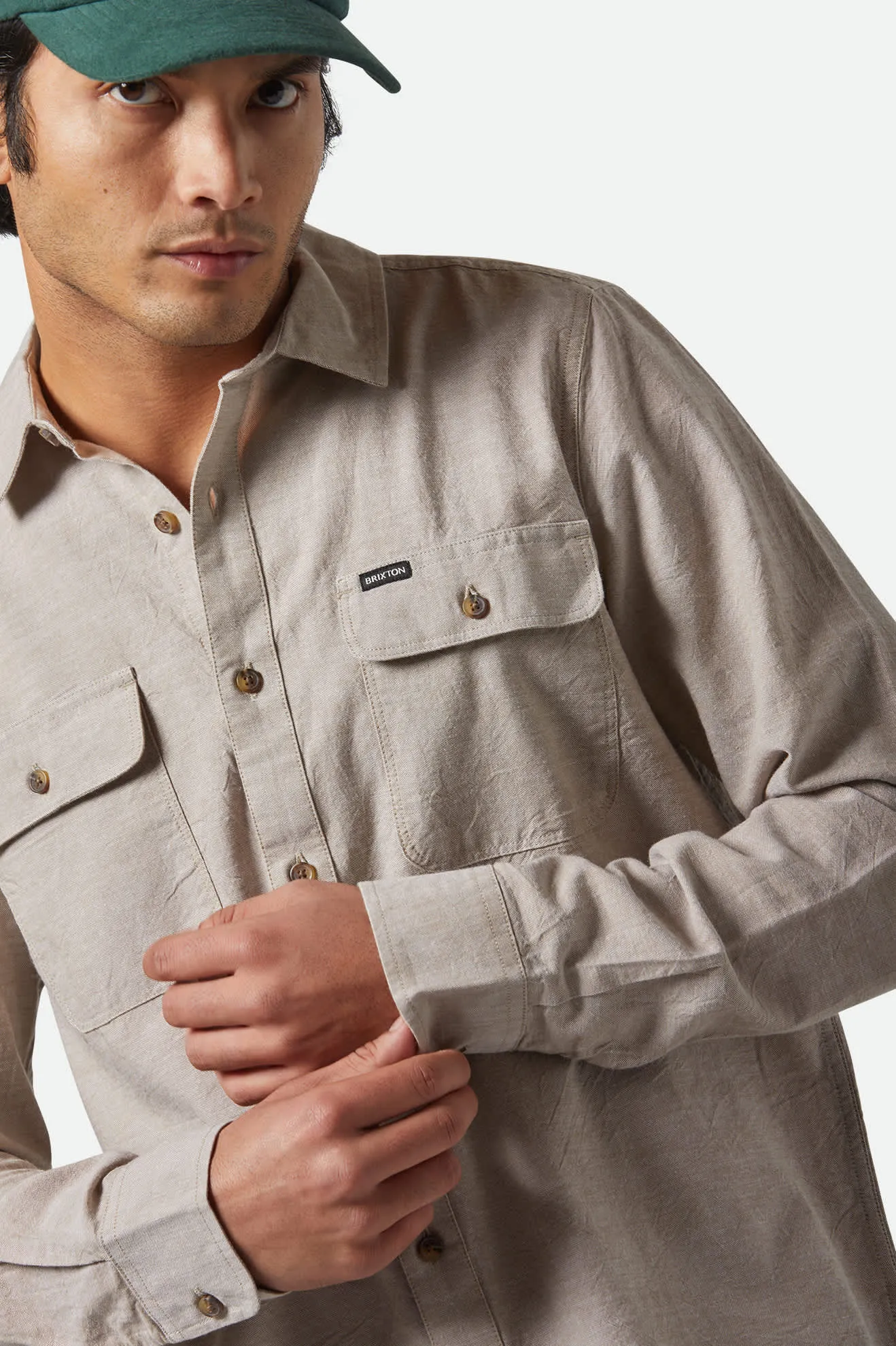 The Daily Cotton L/S Shirt  - Khaki Brixton