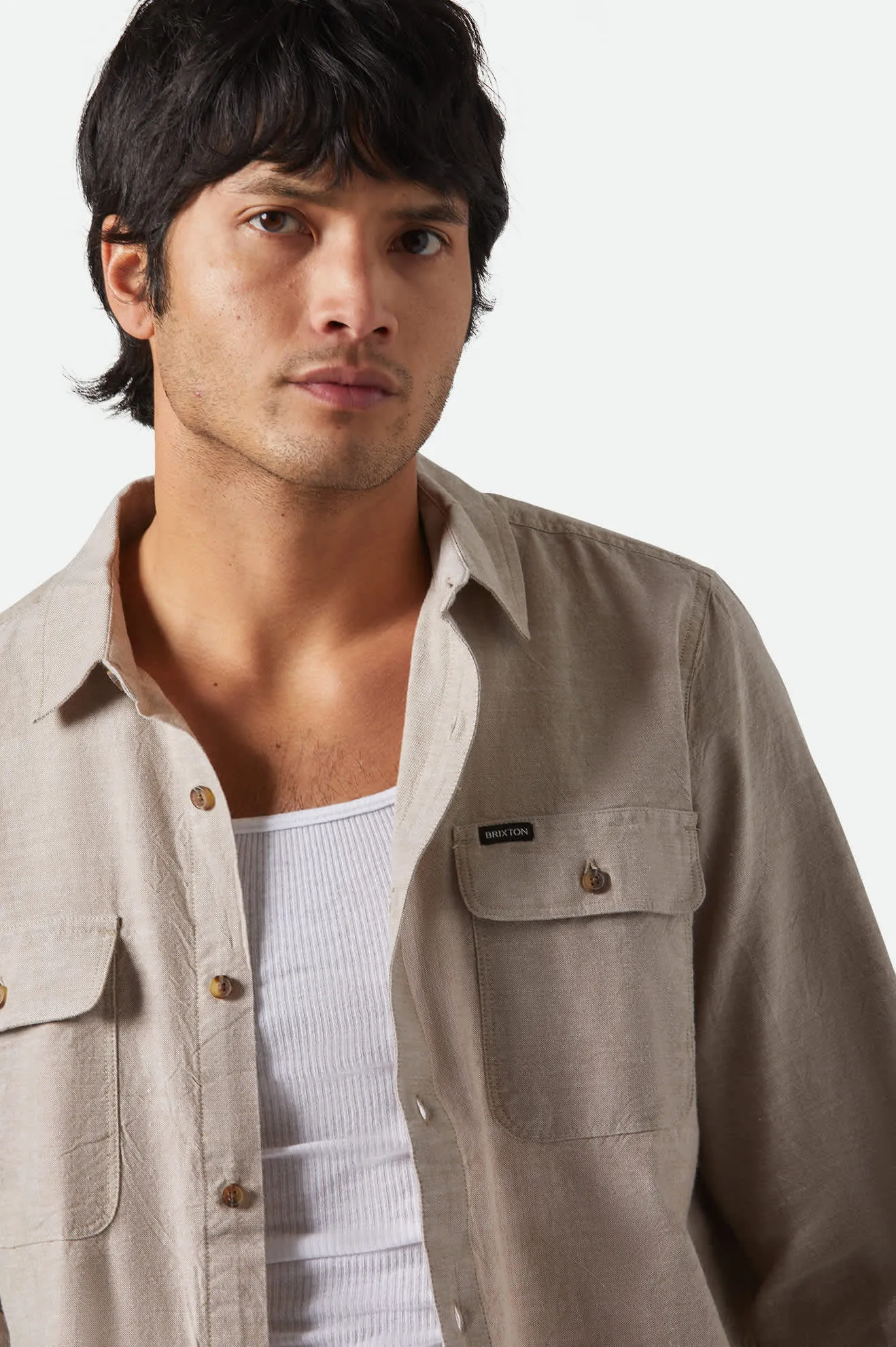 The Daily Cotton L/S Shirt  - Khaki Brixton