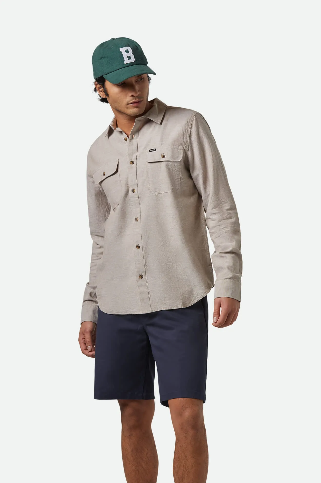 The Daily Cotton L/S Shirt  - Khaki Brixton