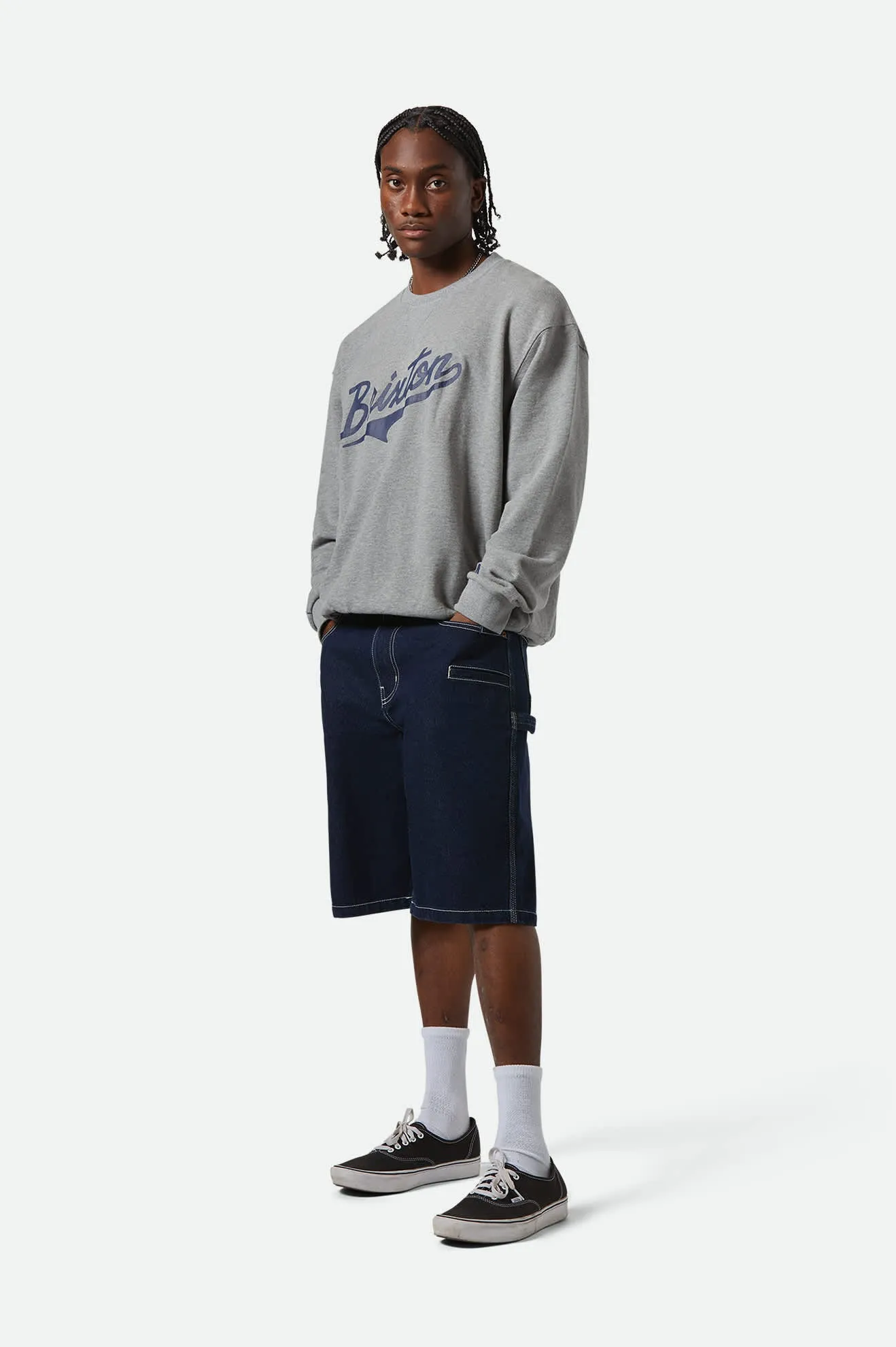 The League Broken In Crew - Heather Grey Brixton