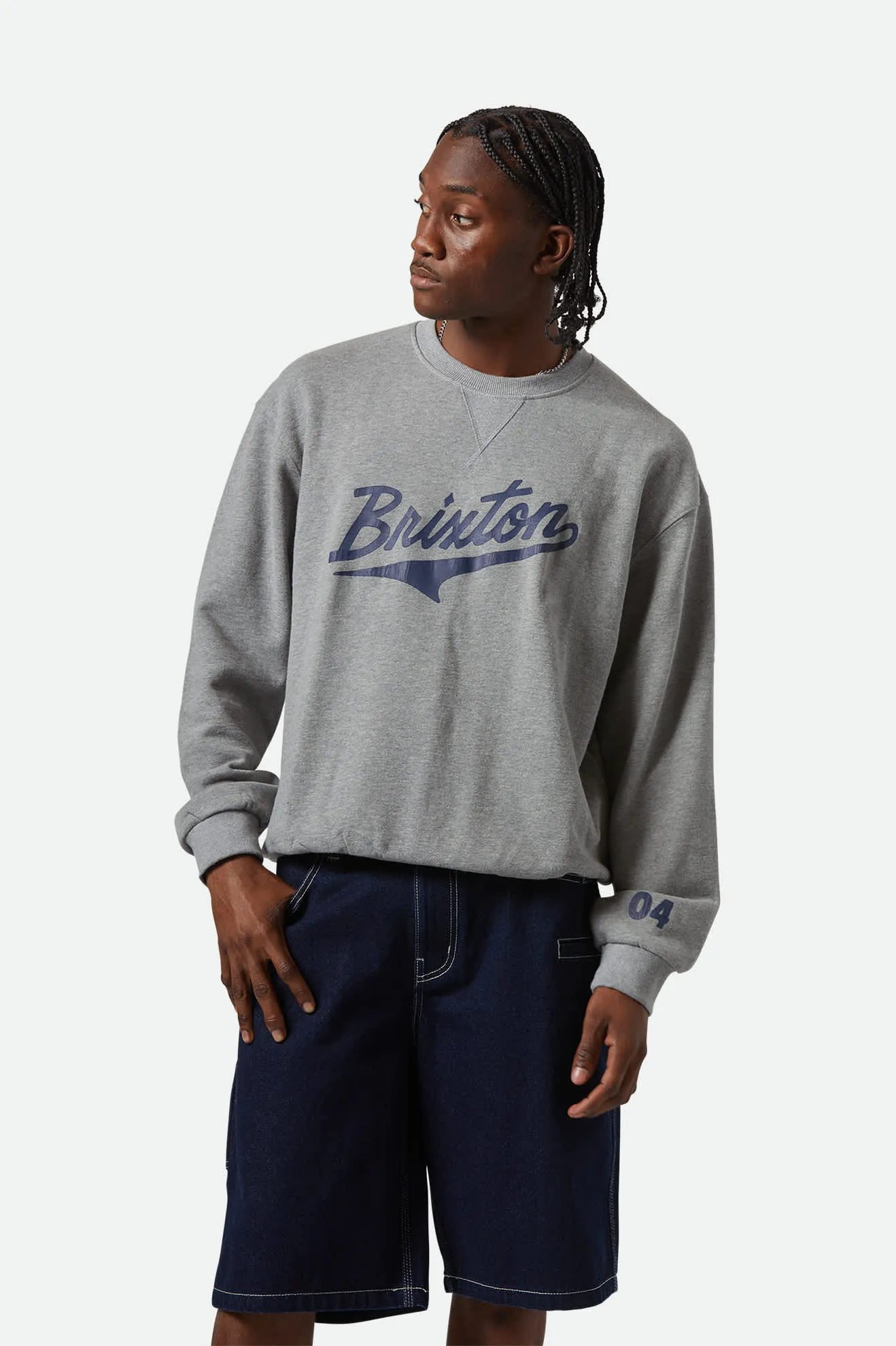 The League Broken In Crew - Heather Grey Brixton