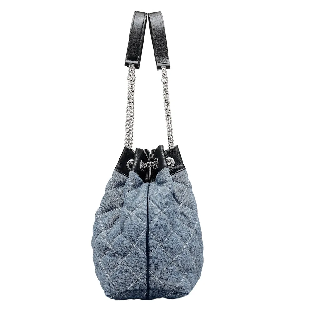 THE QUILTED DENIM LARGE CHAIN SACK BAG