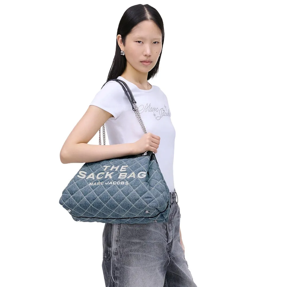 THE QUILTED DENIM LARGE CHAIN SACK BAG