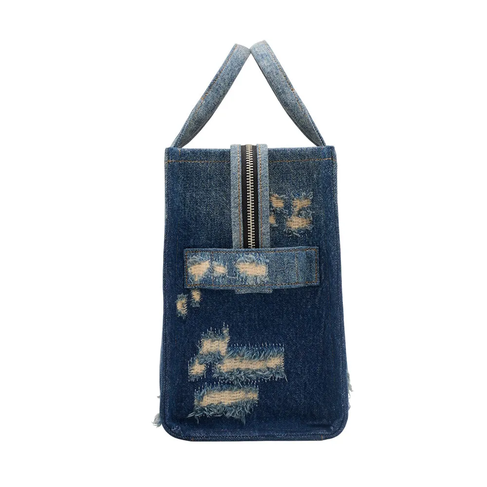 THE RIP AND REPAIR DENIM MEDIUM TOTE BAG