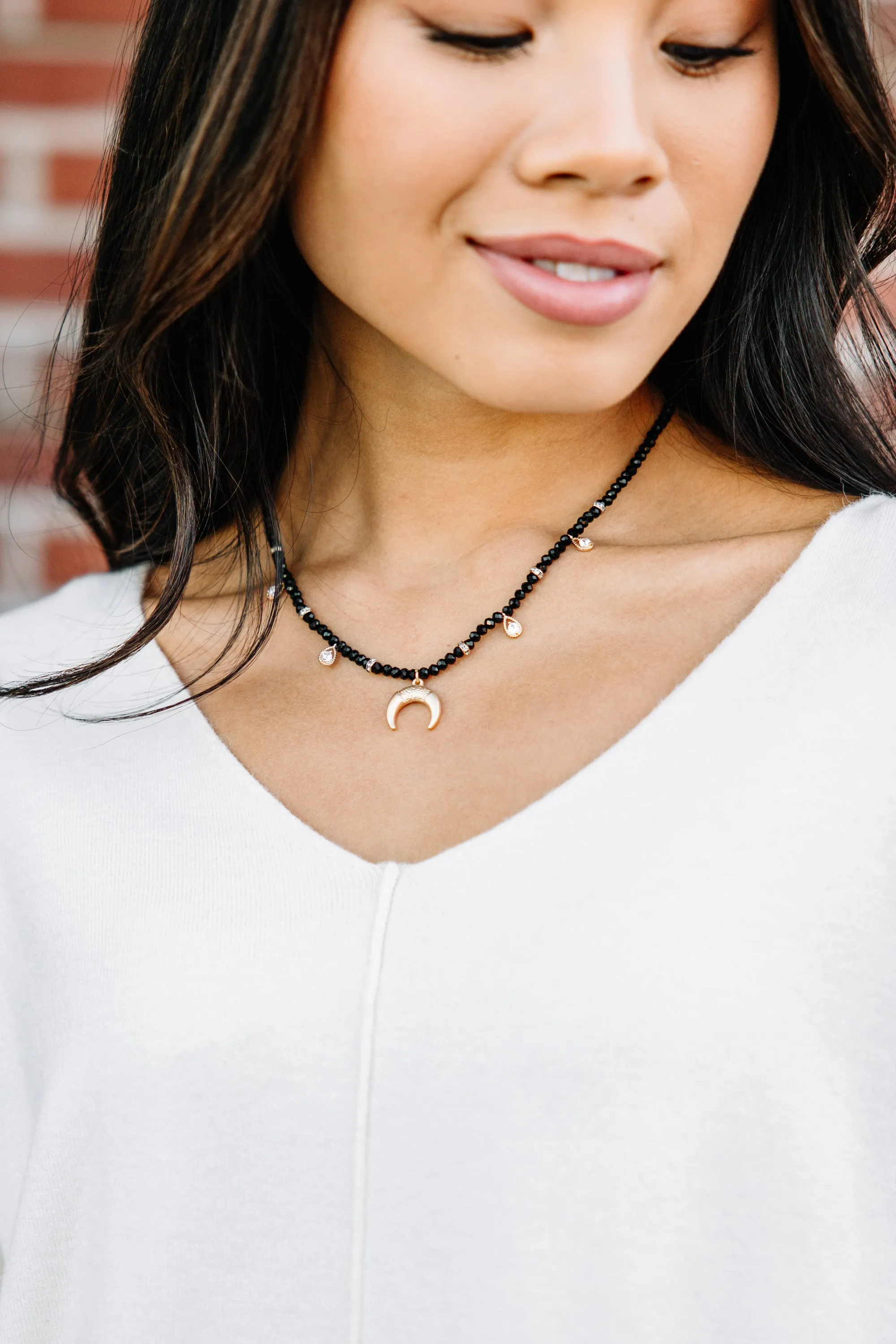 This Is It Jet Black Double Horn Necklace