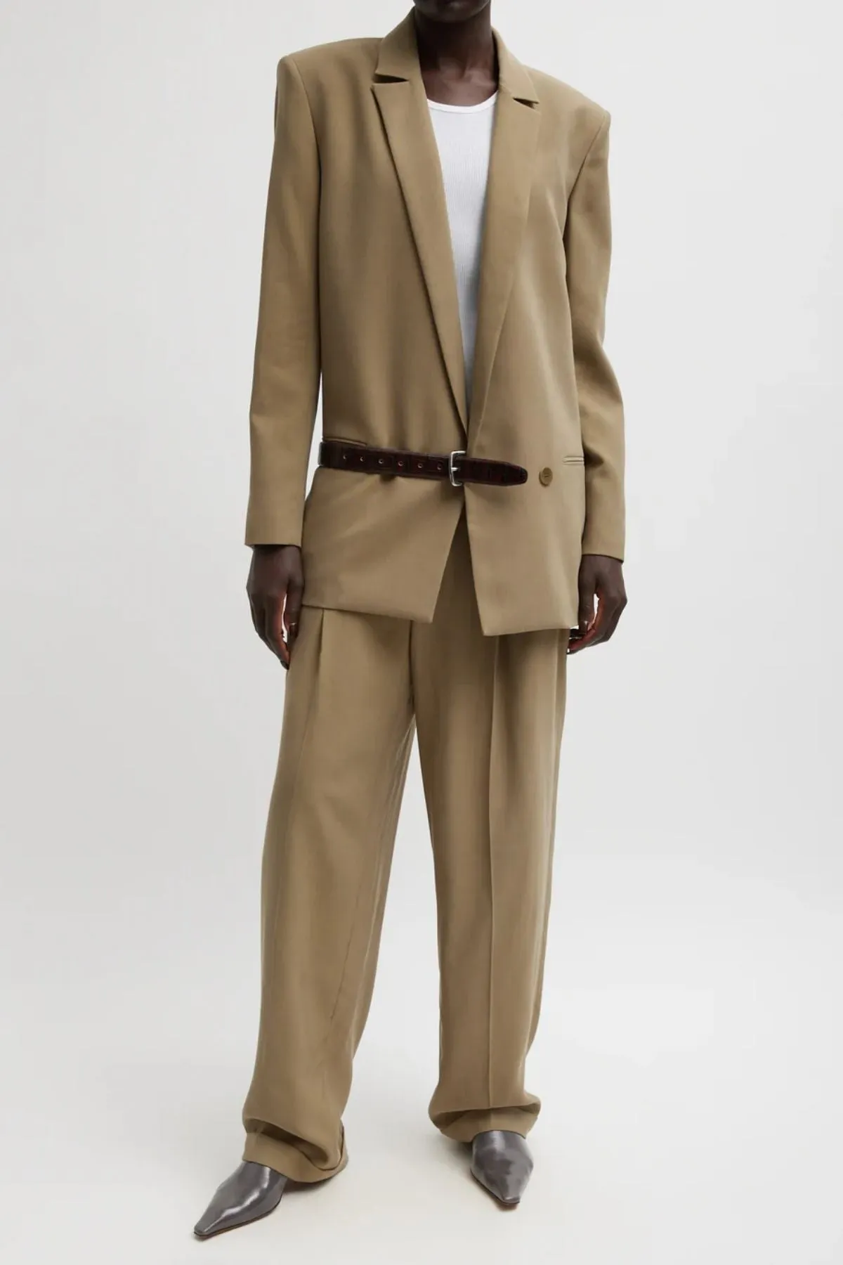 Tibi Fluid Suiting Double Breasted Blazer - Walnut TIBI