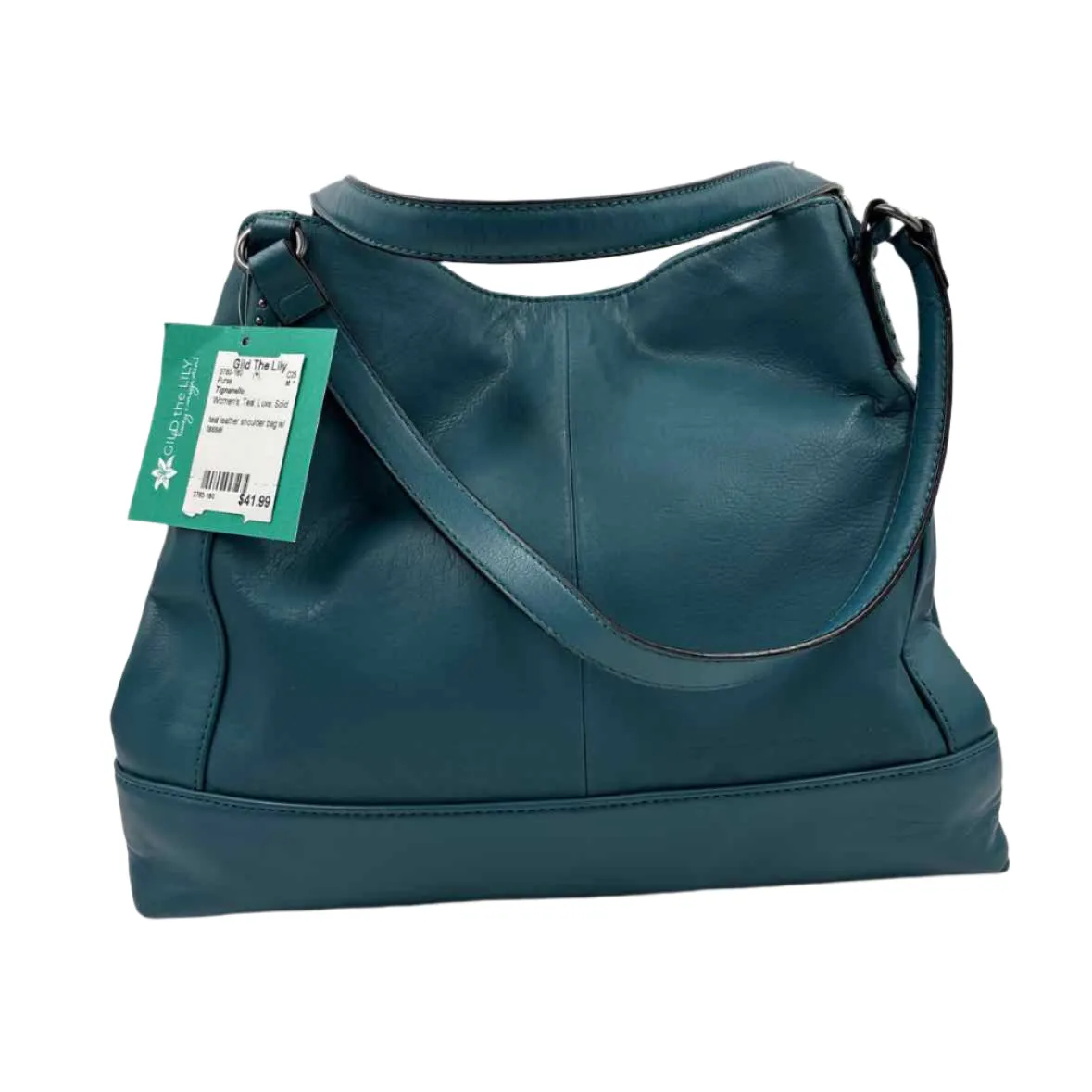 TIGNANELLO Teal Leather 3-Section Shoulder Bag w/Tassel Trim