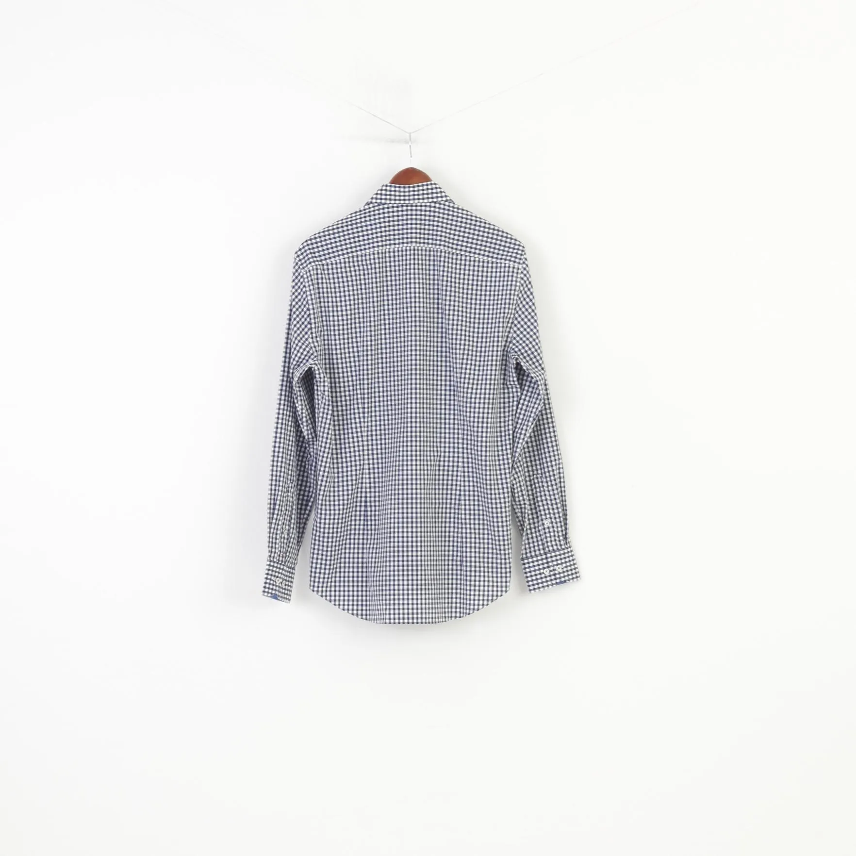 Tommy Hilfiger Men 39 15.5 Casual Shirt Checkered Navy Cotton Long Sleeve Classic Top