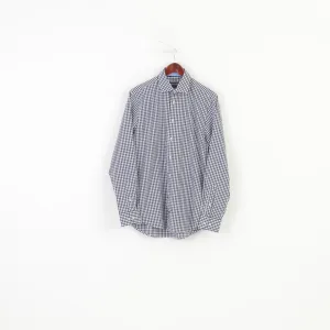Tommy Hilfiger Men 39 15.5 Casual Shirt Checkered Navy Cotton Long Sleeve Classic Top