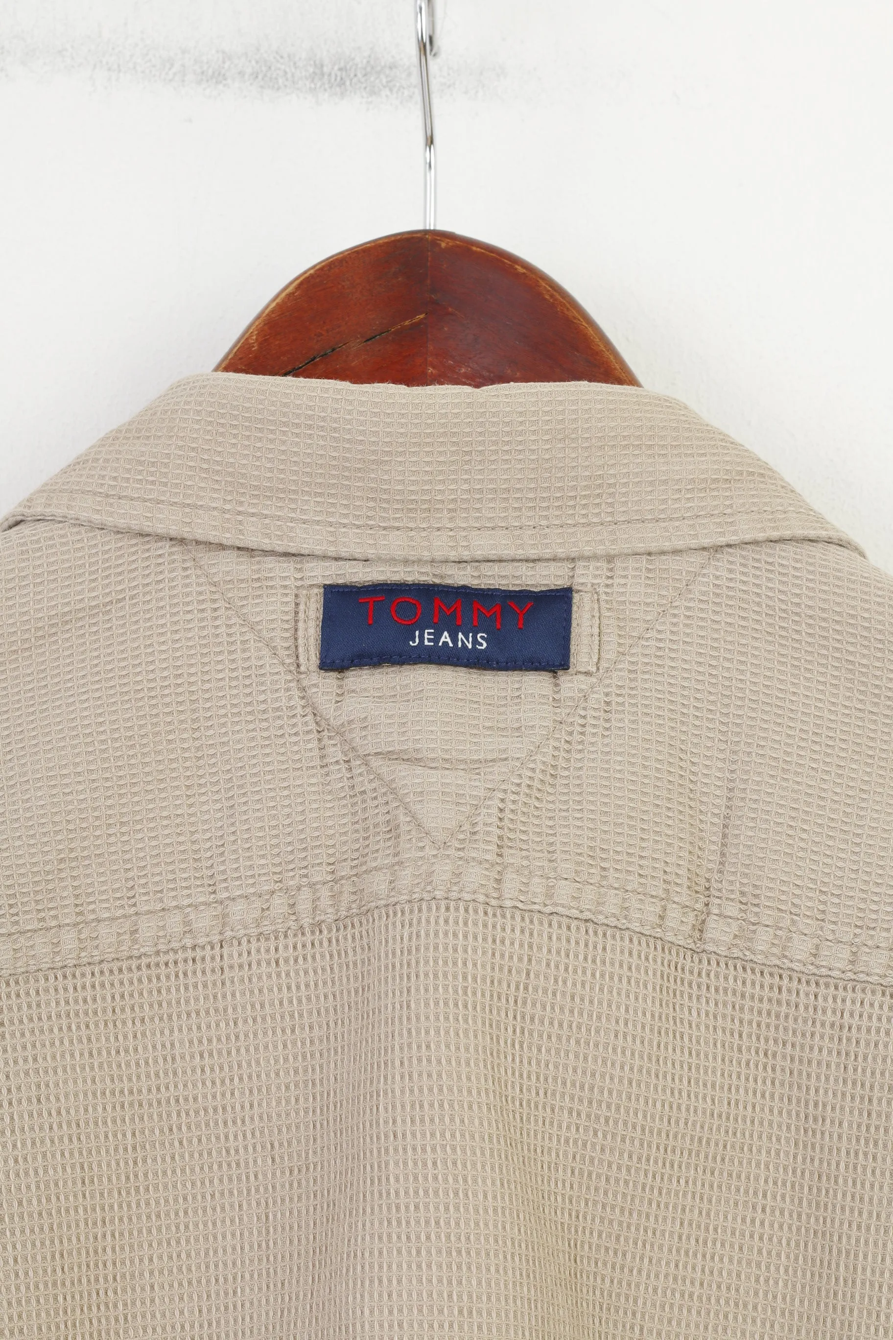 Tommy Jeans Men M Casual Shirt Beige Cotton Vintage '90  Long Sleeve Classic Top