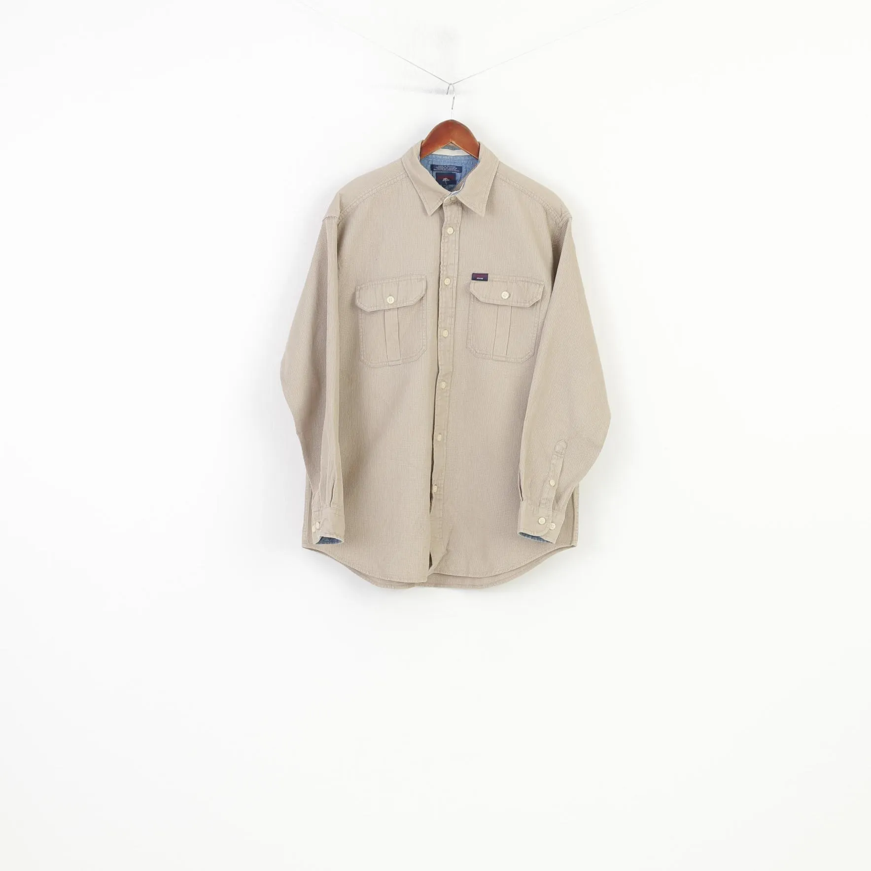 Tommy Jeans Men M Casual Shirt Beige Cotton Vintage '90  Long Sleeve Classic Top