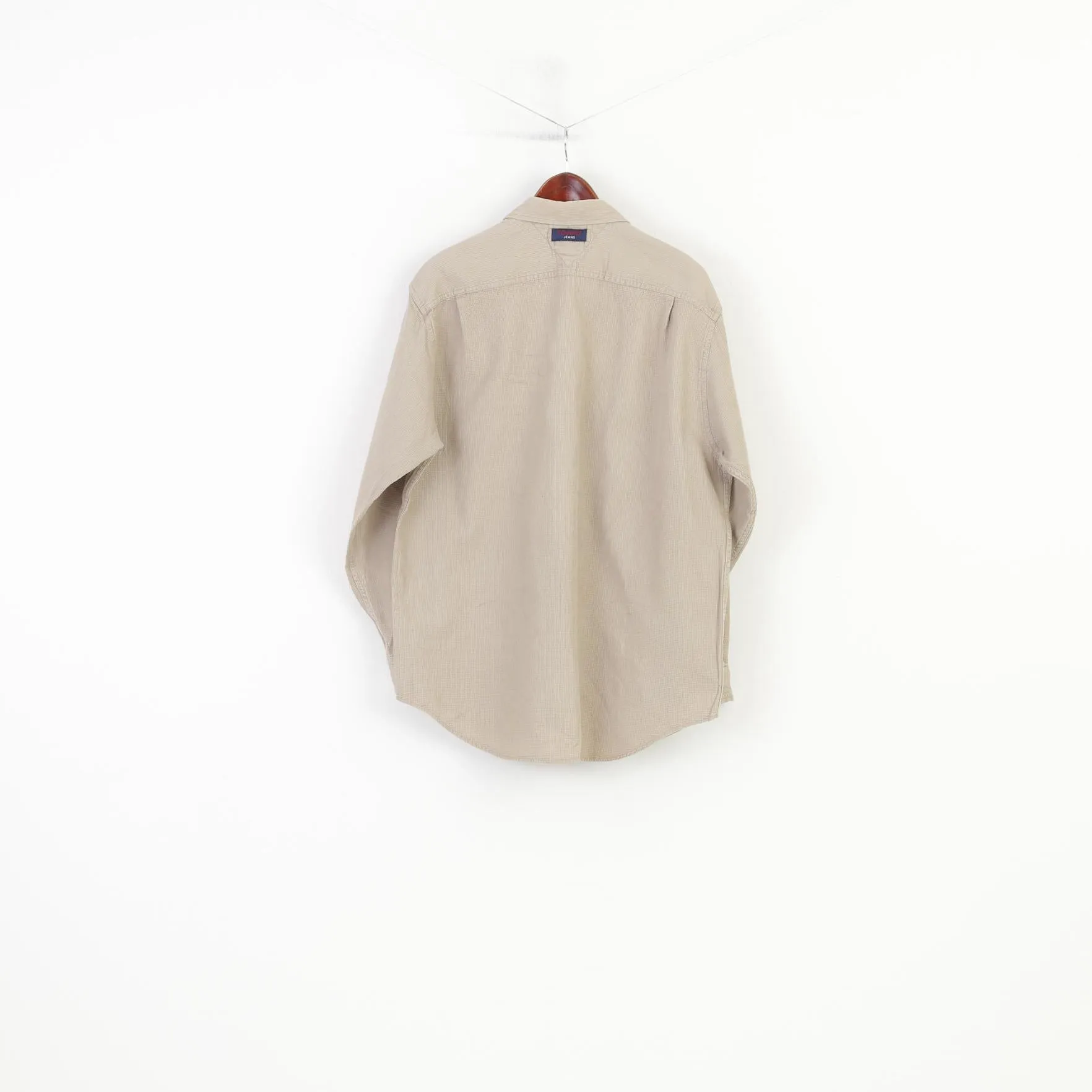 Tommy Jeans Men M Casual Shirt Beige Cotton Vintage '90  Long Sleeve Classic Top