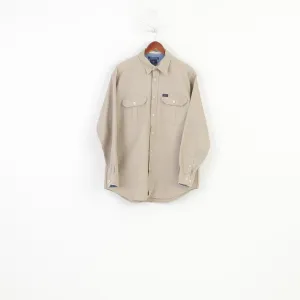 Tommy Jeans Men M Casual Shirt Beige Cotton Vintage '90  Long Sleeve Classic Top