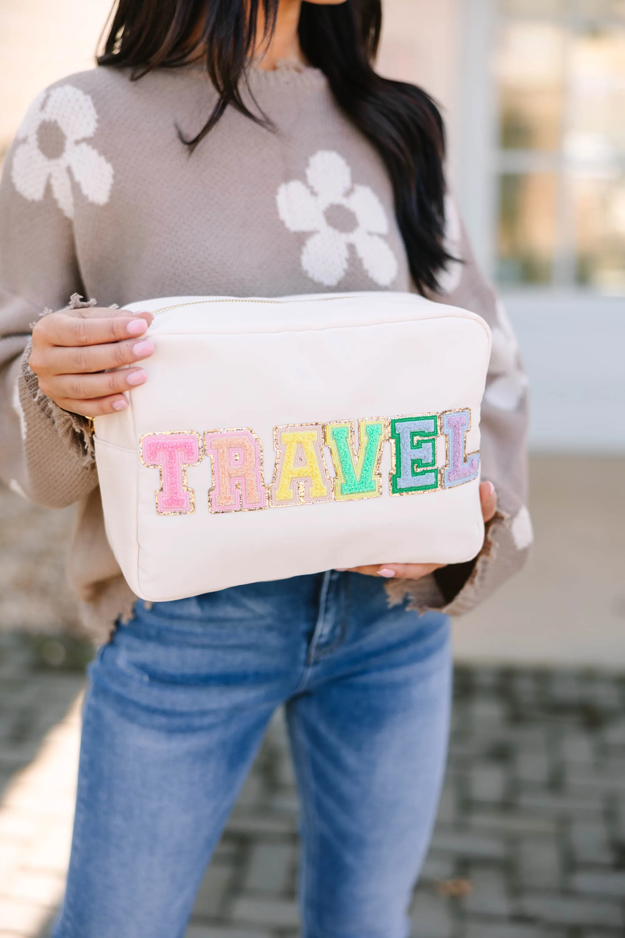 Travel Nude Varsity Cosmetic Bag