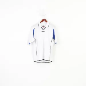 Umbro Men L Polo Shirt White Training V Neck Activewear Training Jersey Top