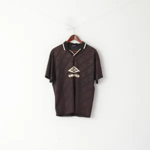 Umbro Men M Polo Shirt Brown Striped Shiny Vintage Sport Football Training Jersey Top