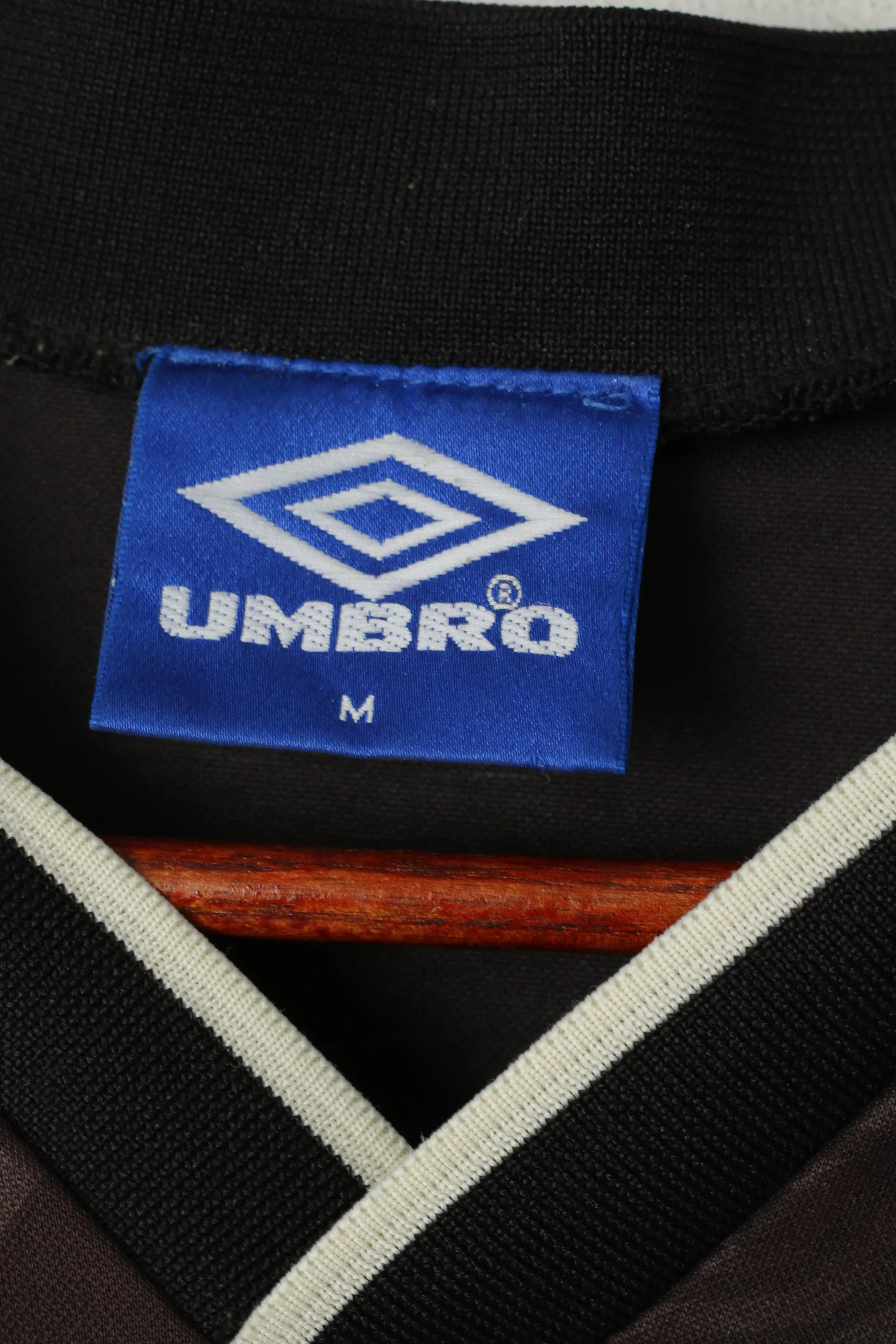 Umbro Men M Polo Shirt Brown Striped Shiny Vintage Sport Football Training Jersey Top