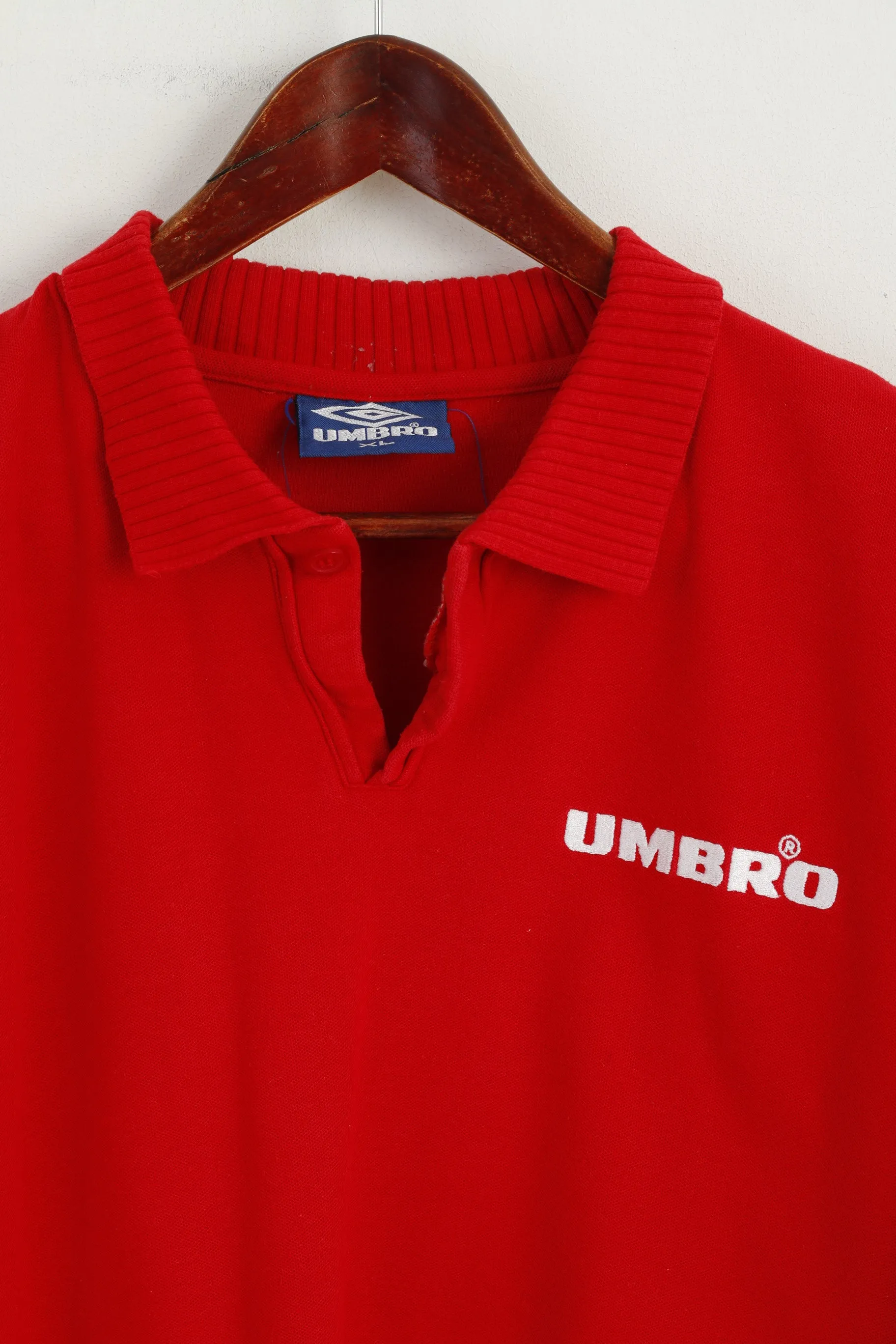 Umbro Men XL (L) Polo Shirt Red Cotton Pro Training Short Sleeve Classic Top