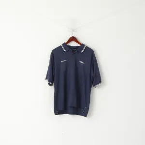 Umbro Men XL Polo Shirt Navy Cotton Blend SHort Sleeve Vintage 90s Top