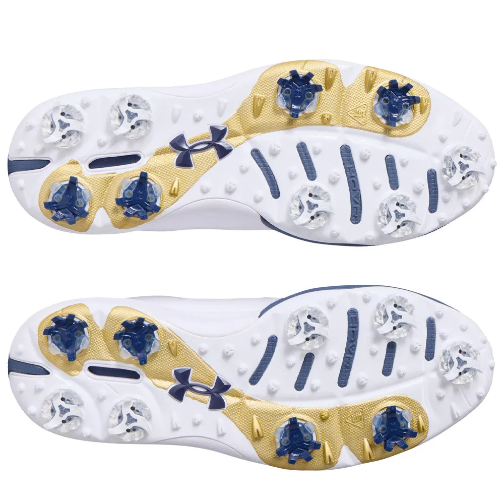 Under Armour Drive Pro Spiked Waterproof Shoes - White/Metallic Gold/Downpour Grey