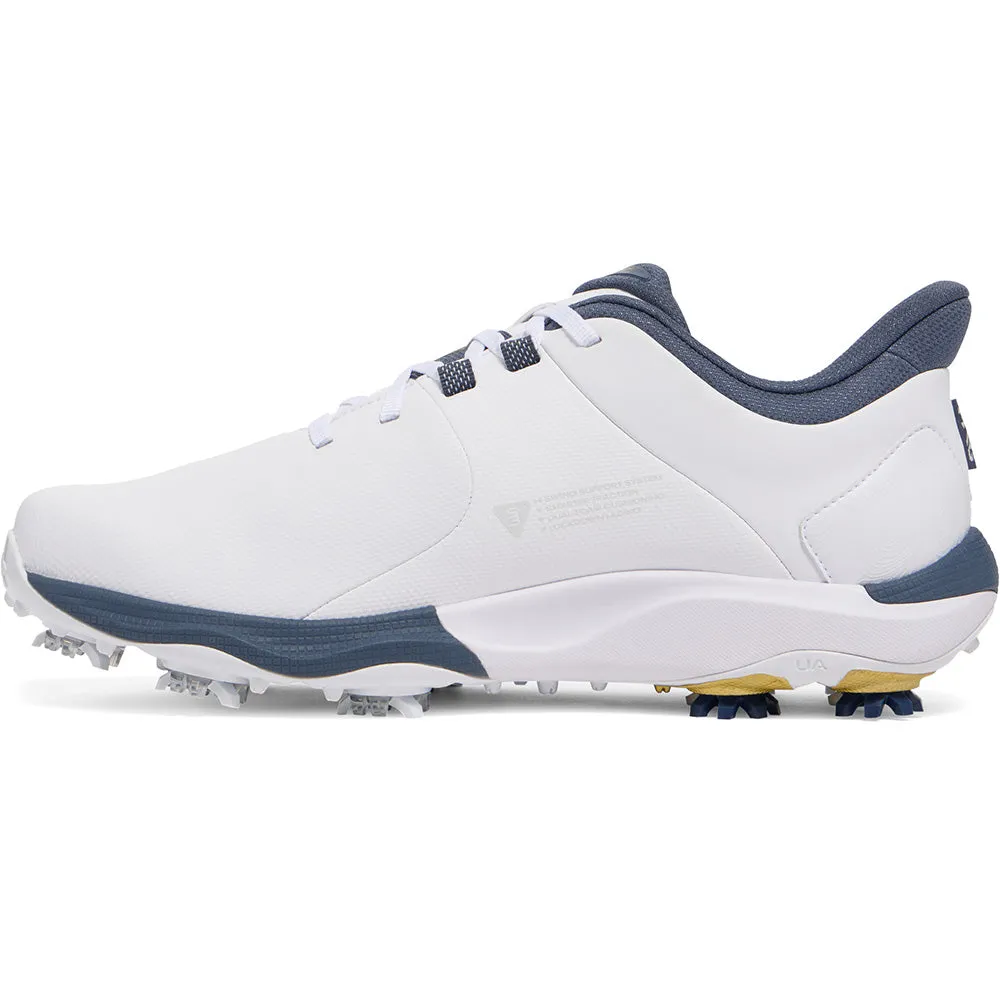 Under Armour Drive Pro Spiked Waterproof Shoes - White/Metallic Gold/Downpour Grey