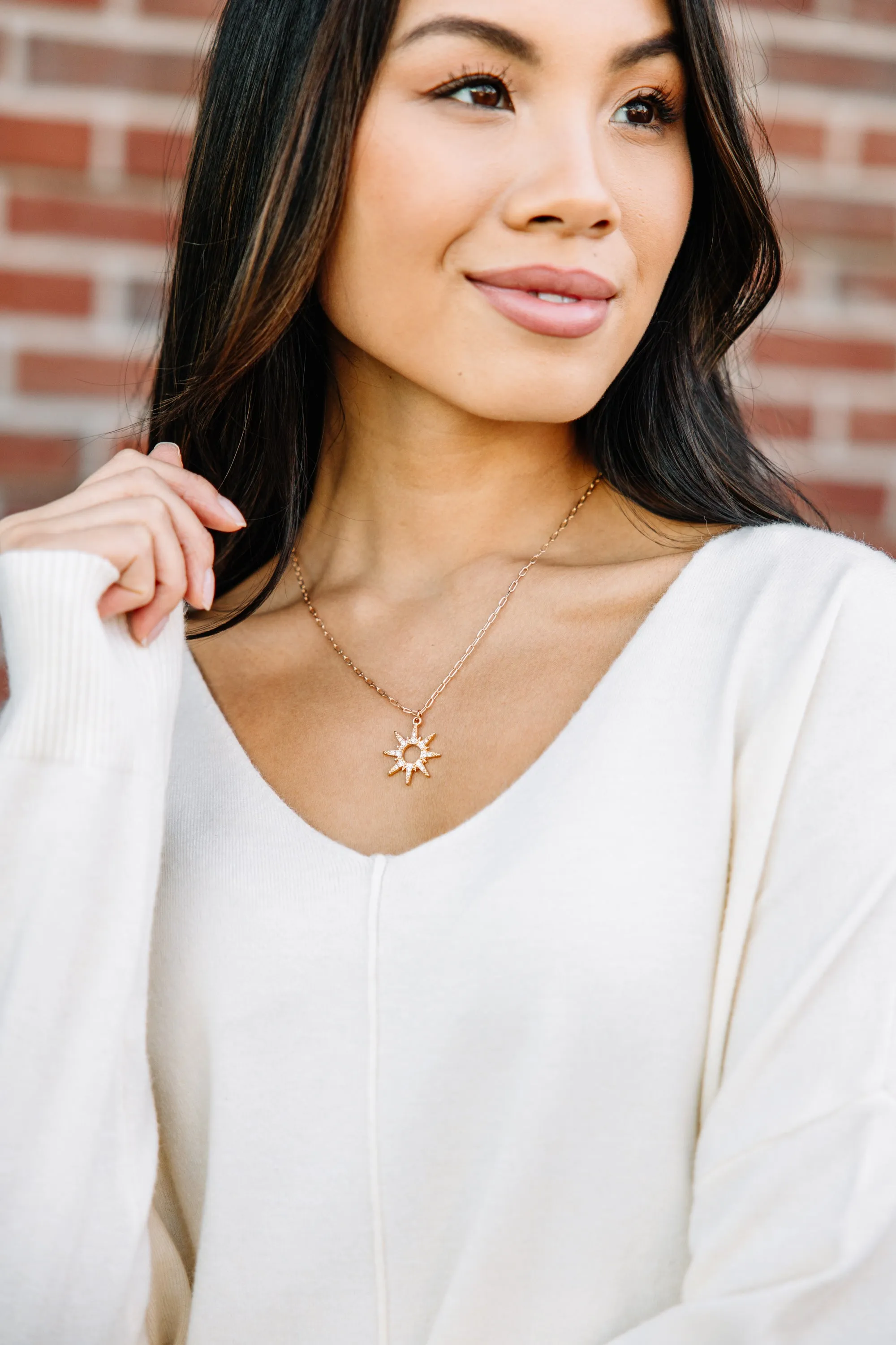 Up In The Air Gold Rhinestone Starburst Pendant Necklace
